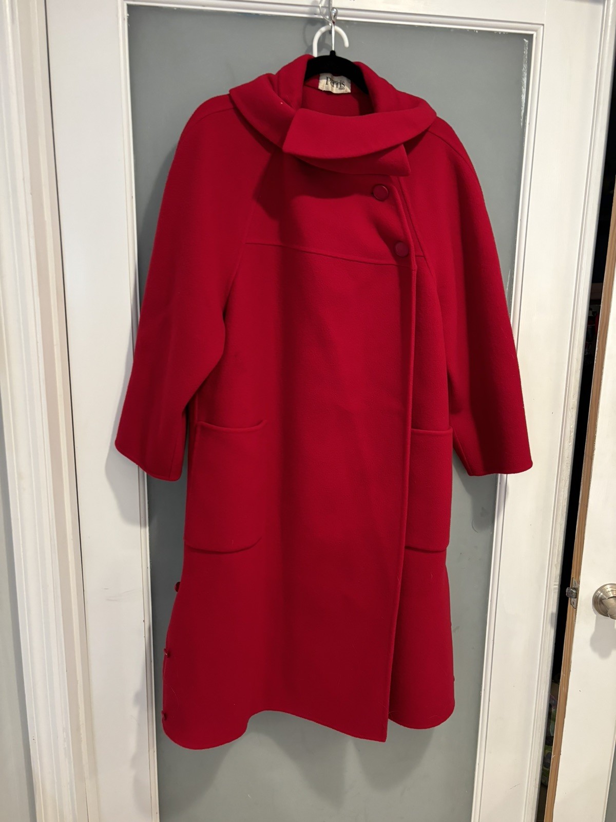 Bernard Perris Paris Vintage 100% Red Wool Pea Coat XL