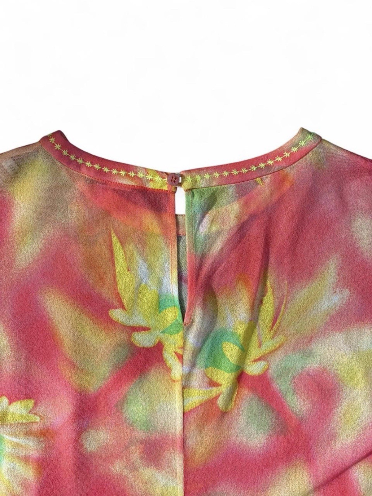 Vintage Gianni Versace Sheer Floral Print Shirt Pink Yellow Green Size 40