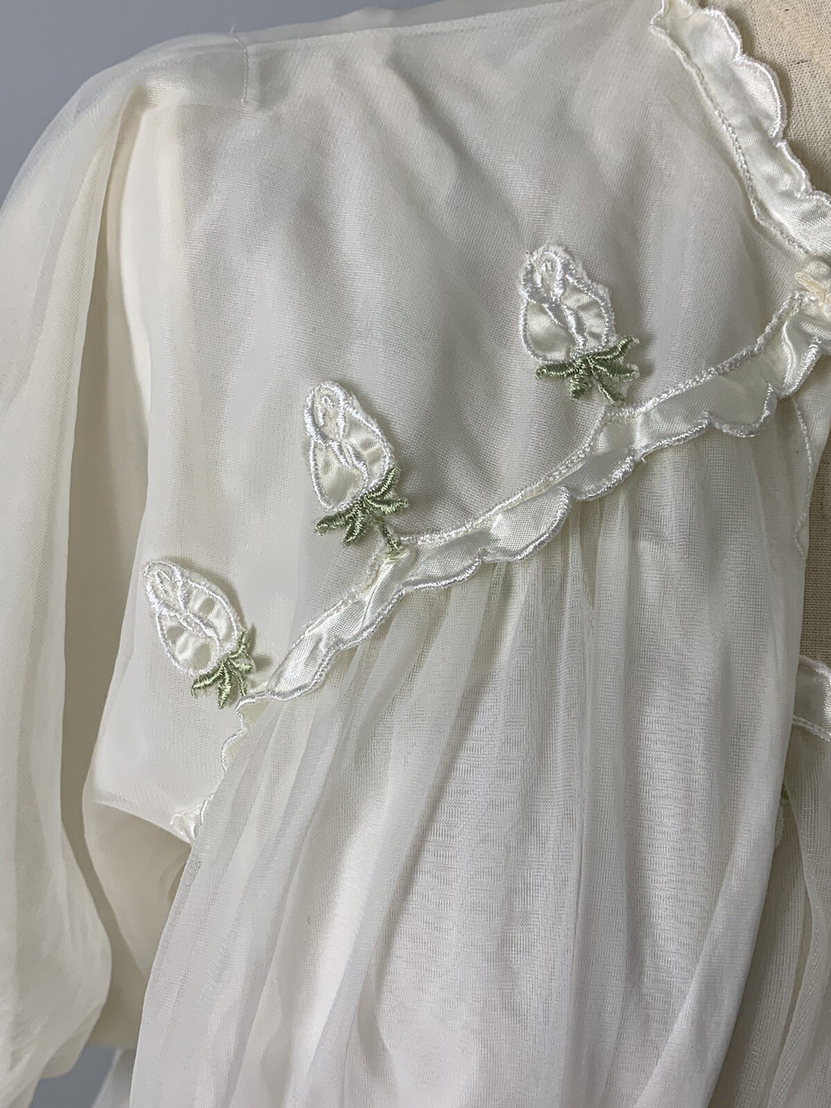 VTG Gotham gold stripe peignoir robe gown babydoll nylon slip roses chiffon 60s