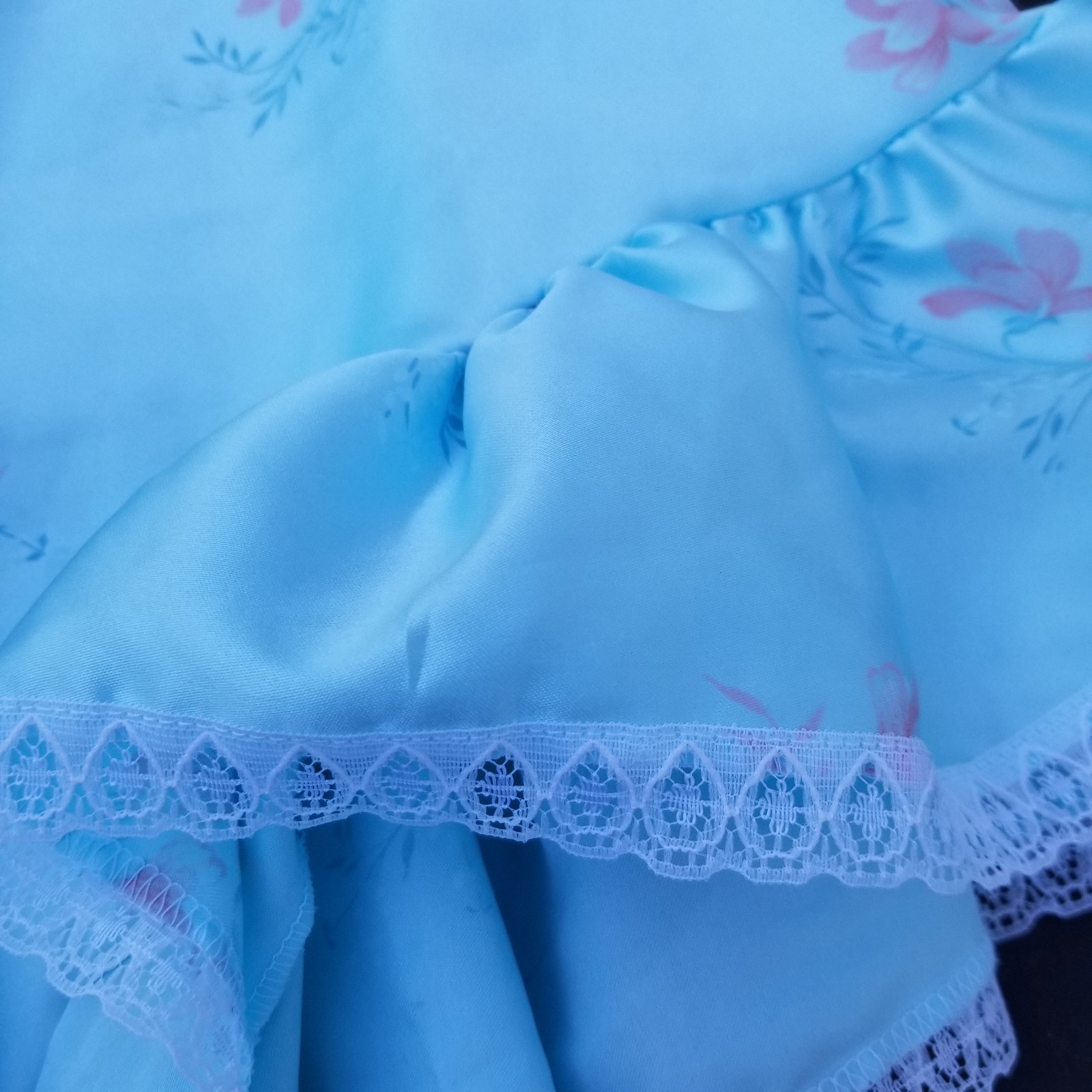 Miss Diva New York Vtg 80s Ruffled Teddy One Piece Nightie Blue Pink Floral M