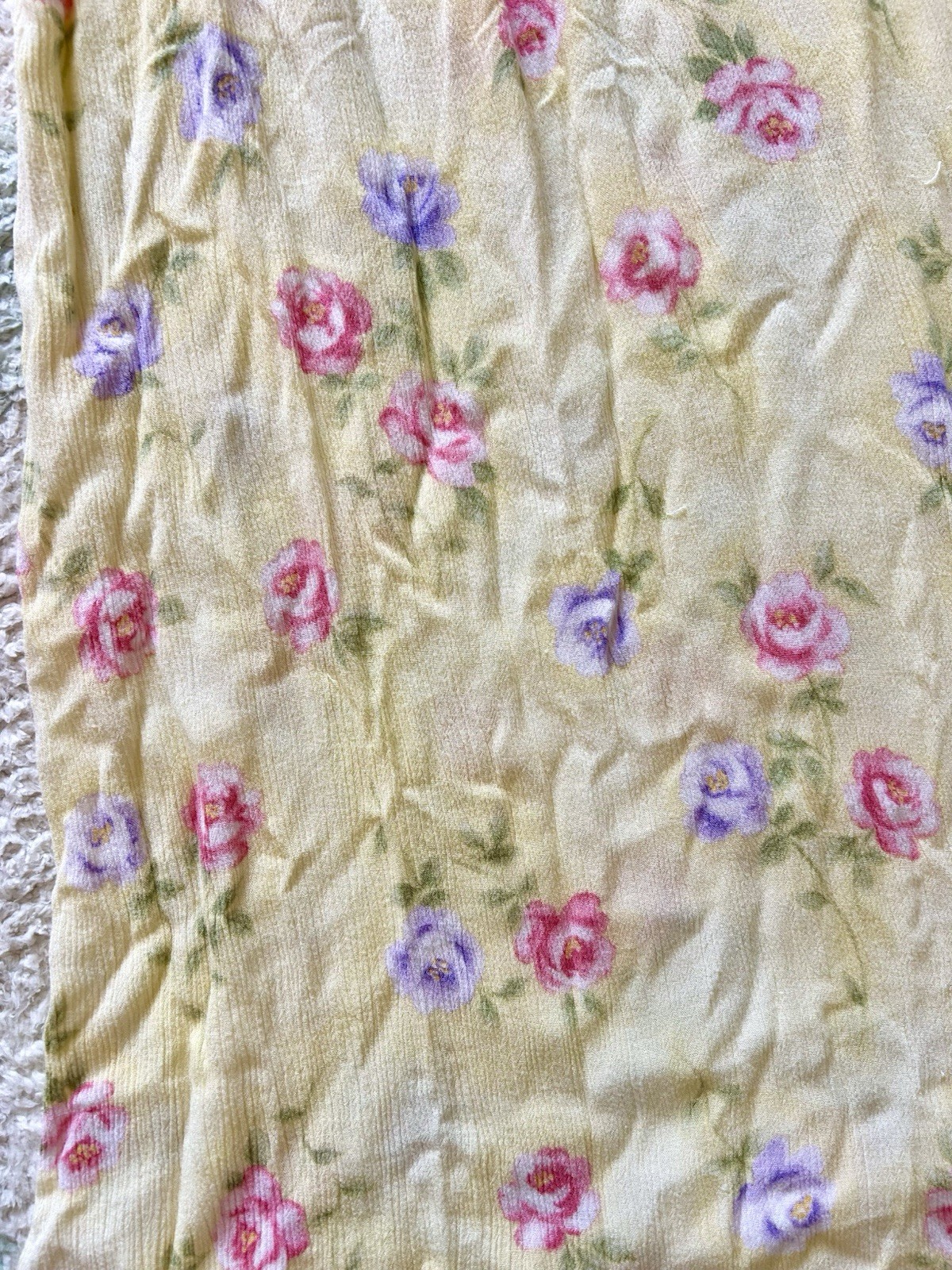 vintage y2k pastel yellow pink and purple floral midi skirt size L/XL