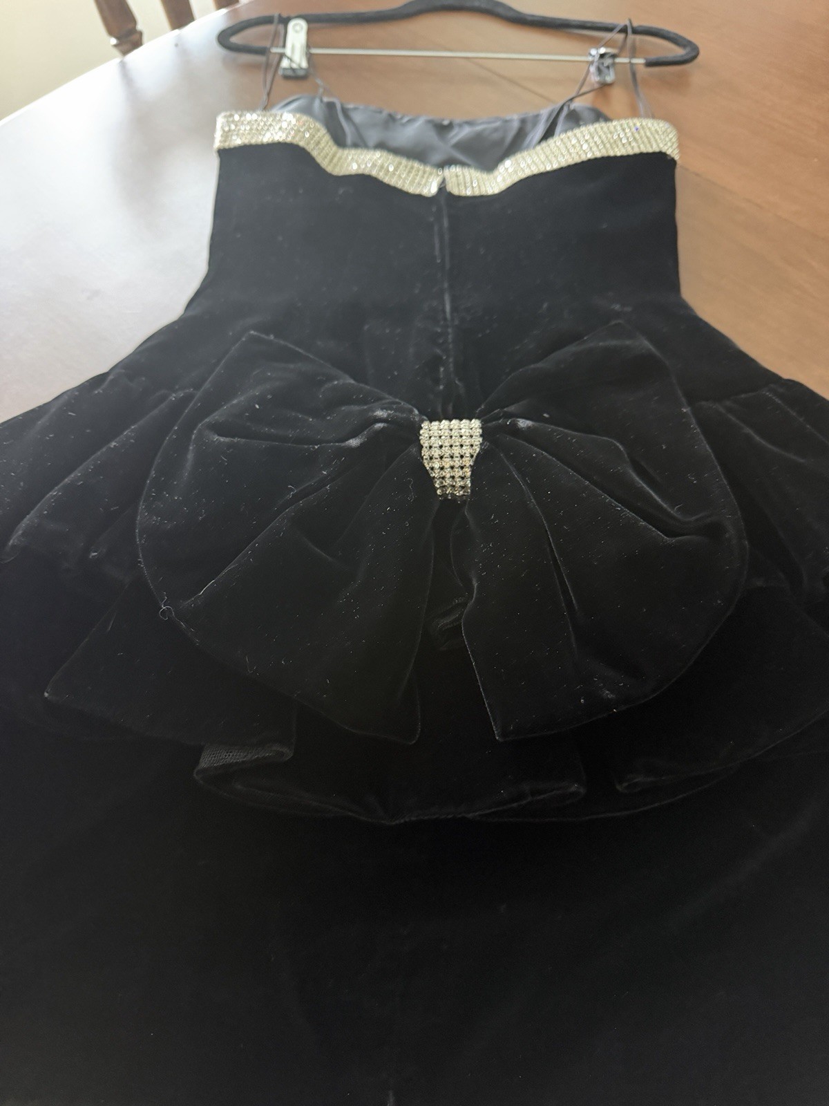 Women’s Vtg Strapless Black Velvet Dress Big Bow Rhinestones Size XS 80’s 90’s