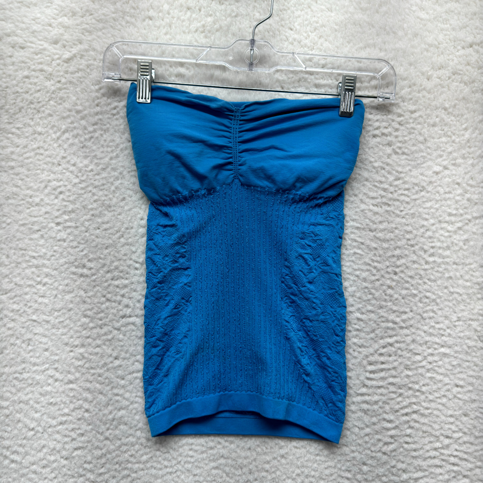 Y2K Vintage Strapless Tube Top Small Medium Blue Stretch Padded McBling Rave