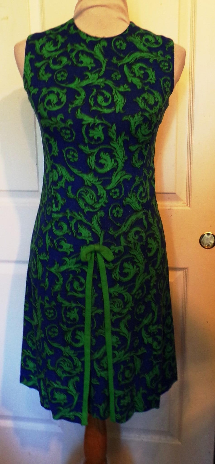 Vintage 60s 70s Blue Green Cotton Weave Dress Helen Whiting B34