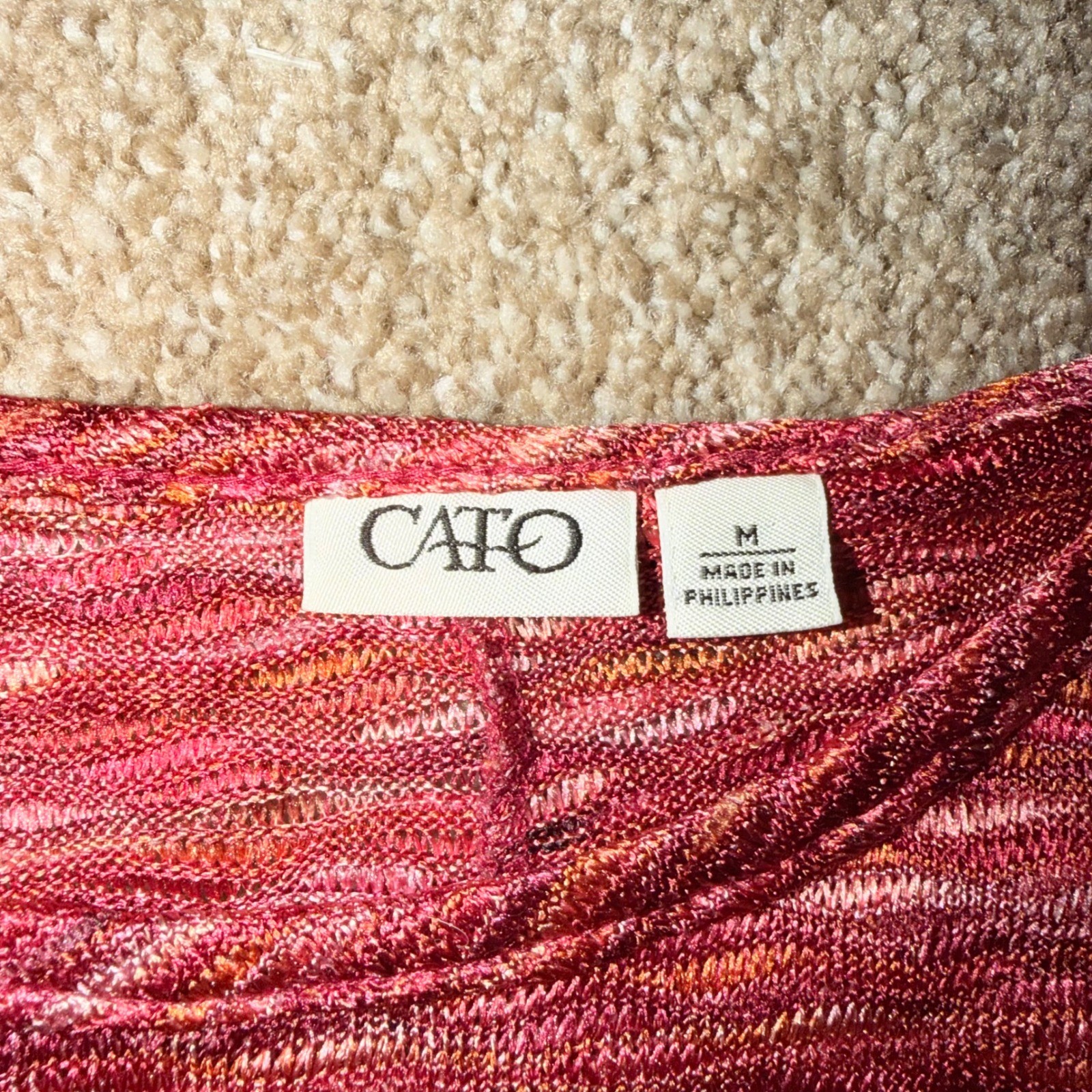 VTG CATO Slouch Blouse Striped Y2K Off the Shoulder Cotton Top 90s Size M