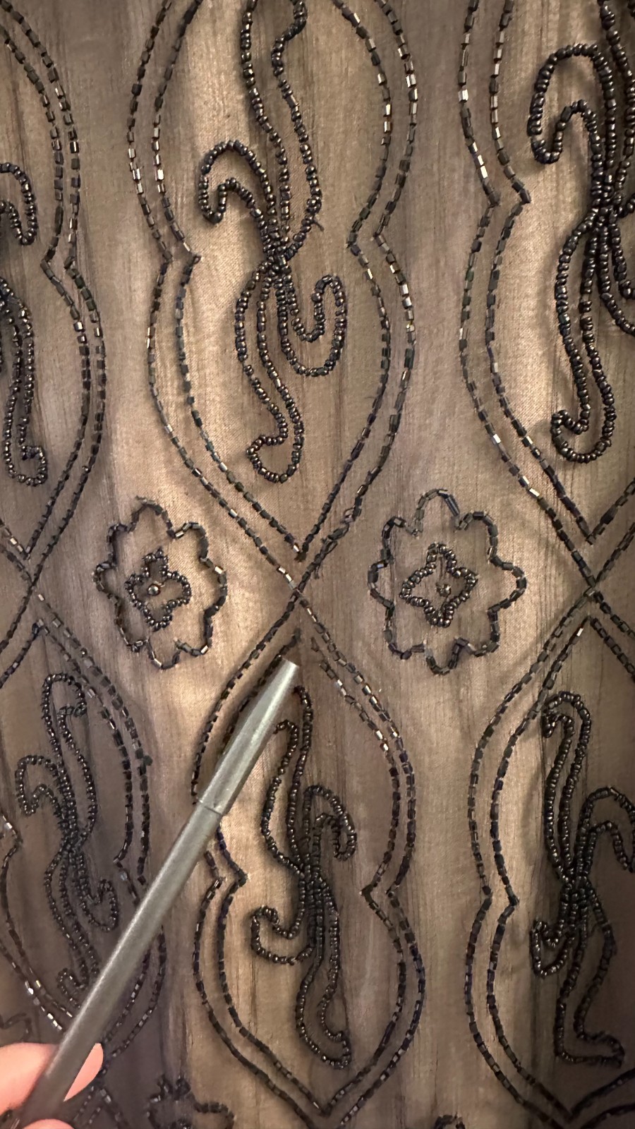 Vintage 100% Silk Keyhole Beaded Dress J.M.C. Estimated Size Small Black & Cream