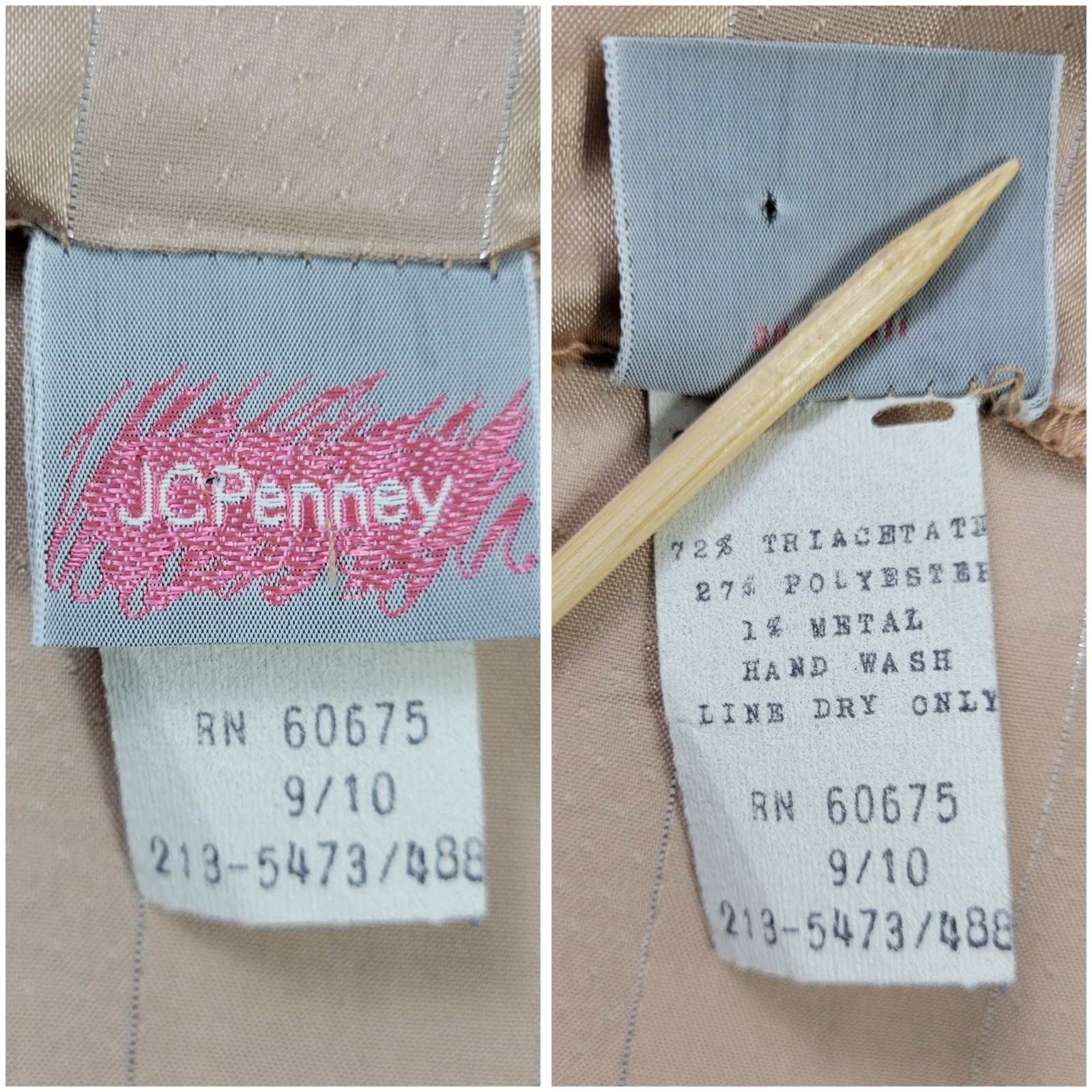 Vintage JCPenney Beige on Beige Striped Blouson Dress w Peplum Size 9/10