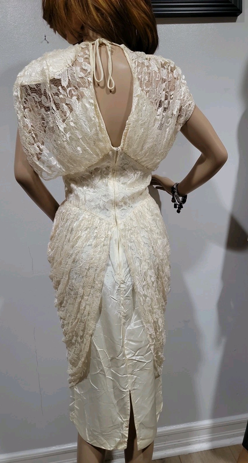 A La Carte California Women’s FITS MODERN SMALL Vintage Dress Ivory Beaded #AA