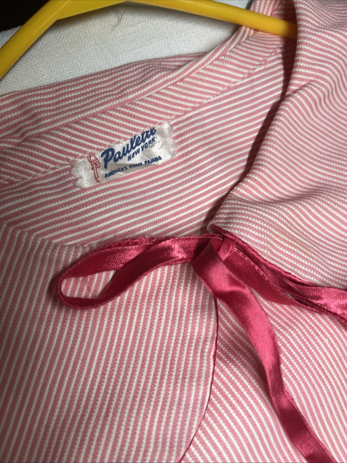 Vintage Paulette New York Pink Striped Nightgown Button Up House Dress Embroider