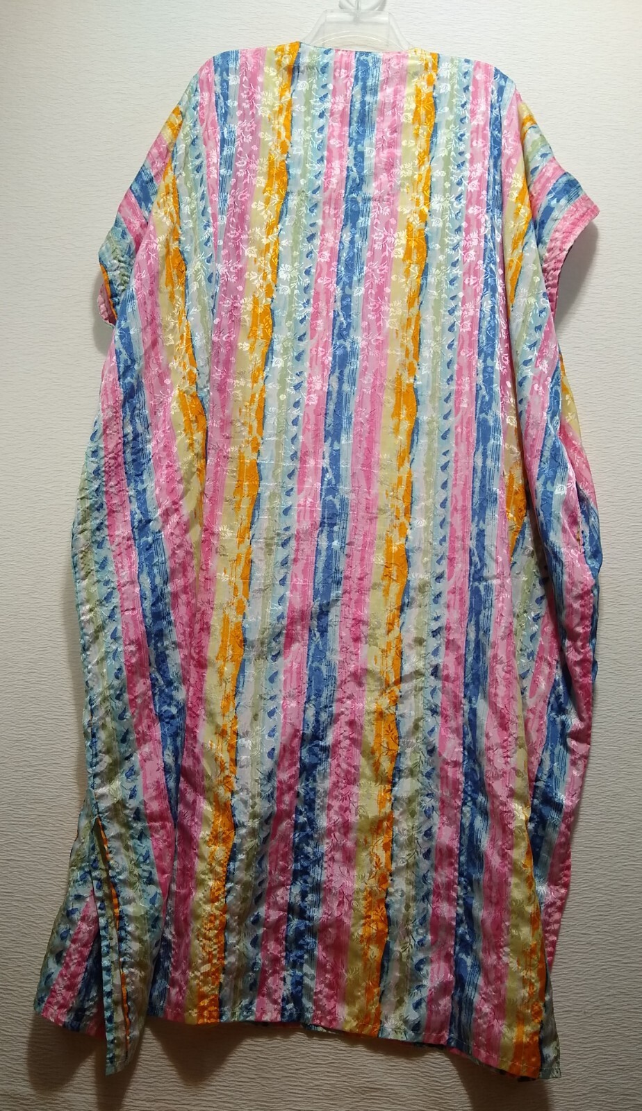 SITA ~ Floral Rainbow Striped V-Neck Kaftan Dress Moo Moo – One Size – Vtg 70’s