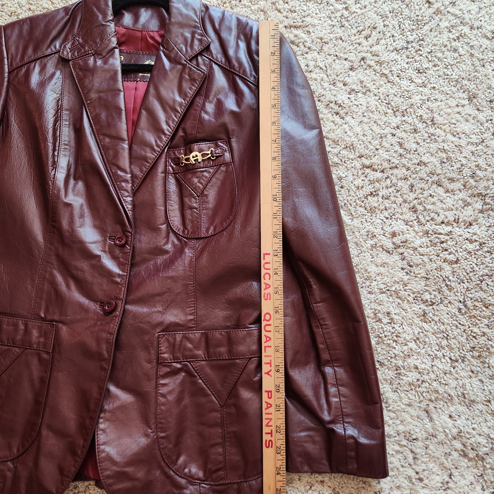 Vintage Etienne Aigner Burgundy Oxblood Genuine Leather Jacket Blazer Size 16