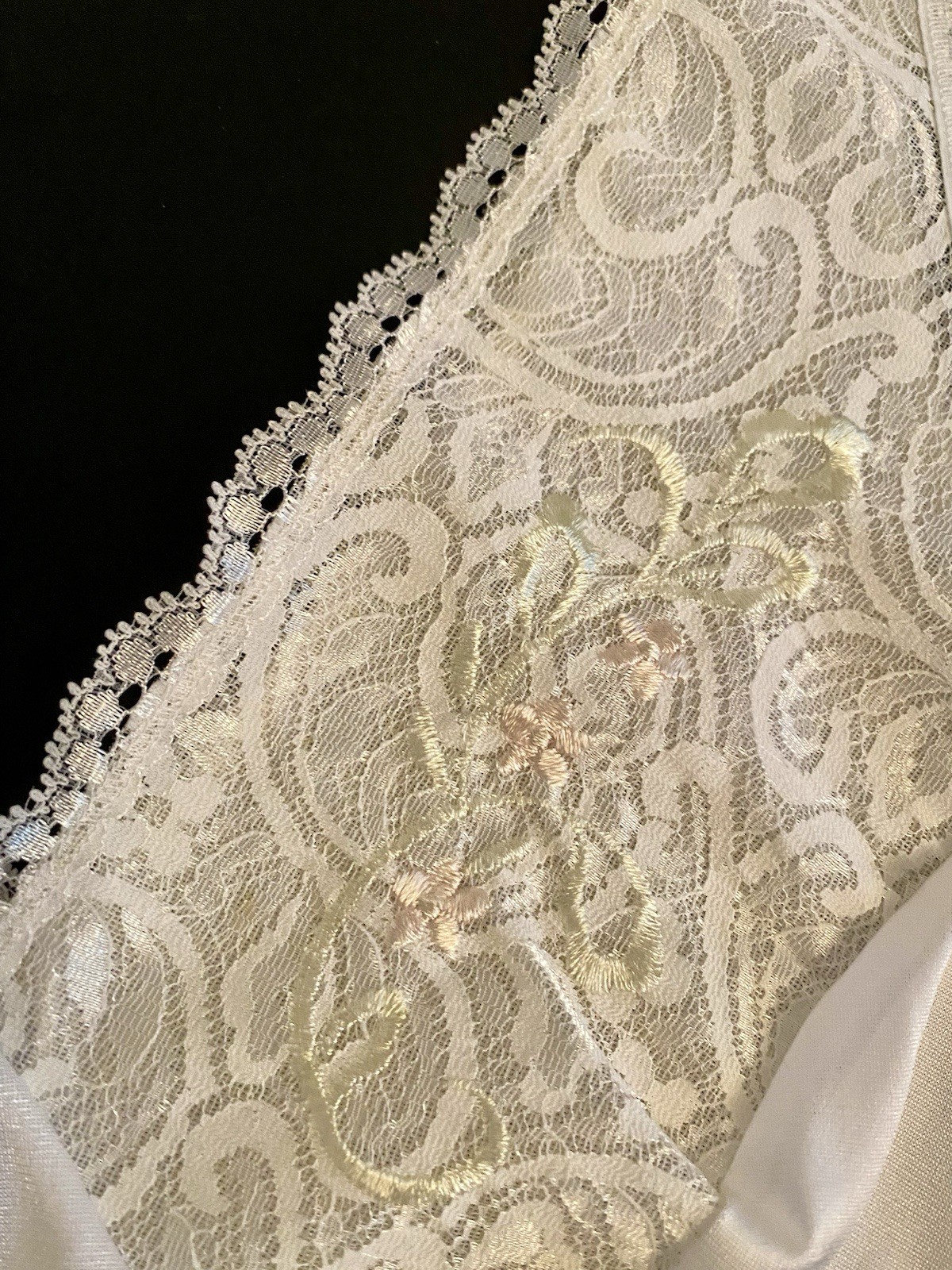 Vintage Silky White Satin Nylon and Lace Bust Full Slip Lingerie Size 38 V-Neck