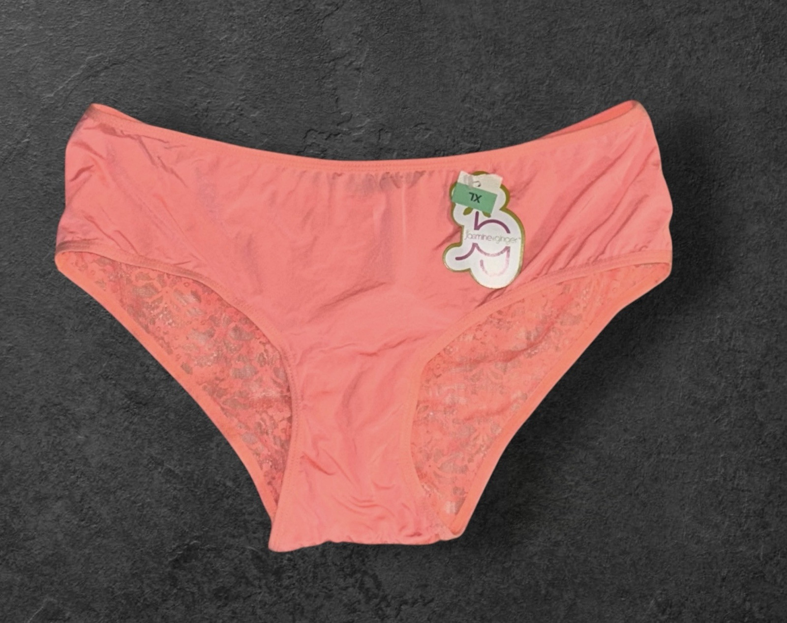 Jasmine & Ginger Peach Silky Front Lace Sheer Back Cheeky Nylon Panties XL/8 NWT