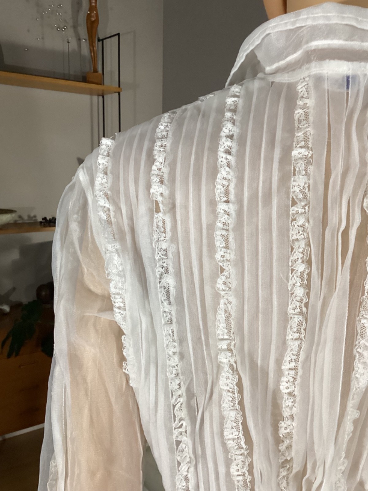 Vintage 1970’s White Sheer Nylon Prairie Farmhouse Victorian Revival BLOUSE