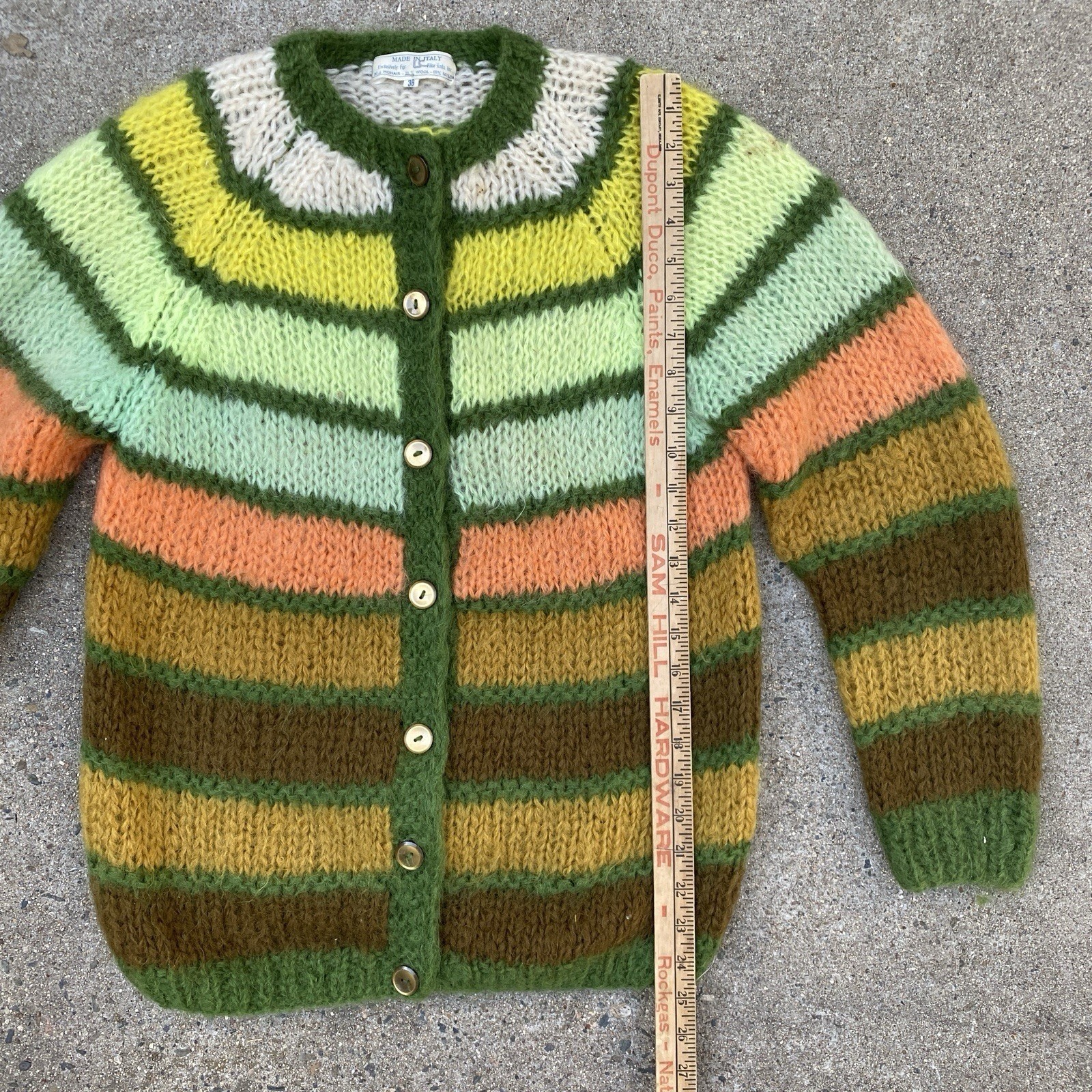 Vintage 50s 60s Mohair Cardigan Women Made in Italy Size 38 M/L Pastel Striped