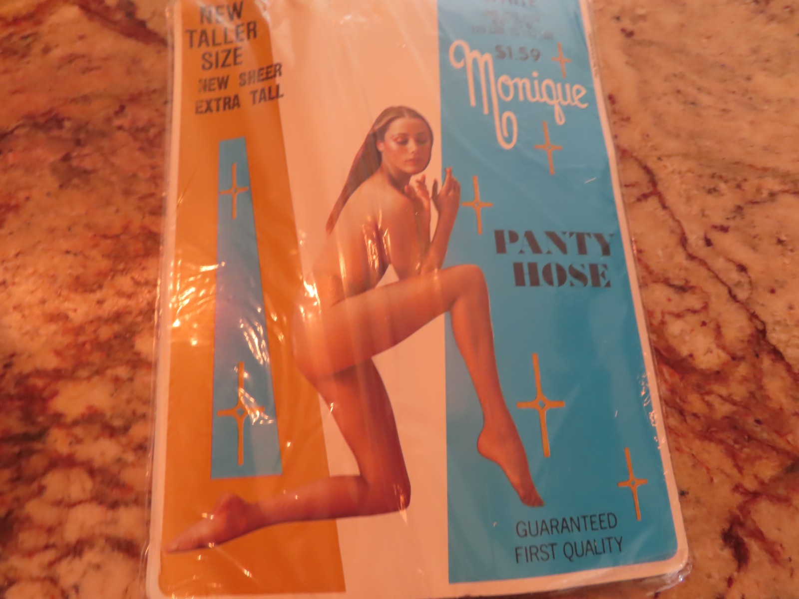 1 Pair Monique Pantyhose Womens Sheer White Extra Tall Nylon VINTAGE 1970s