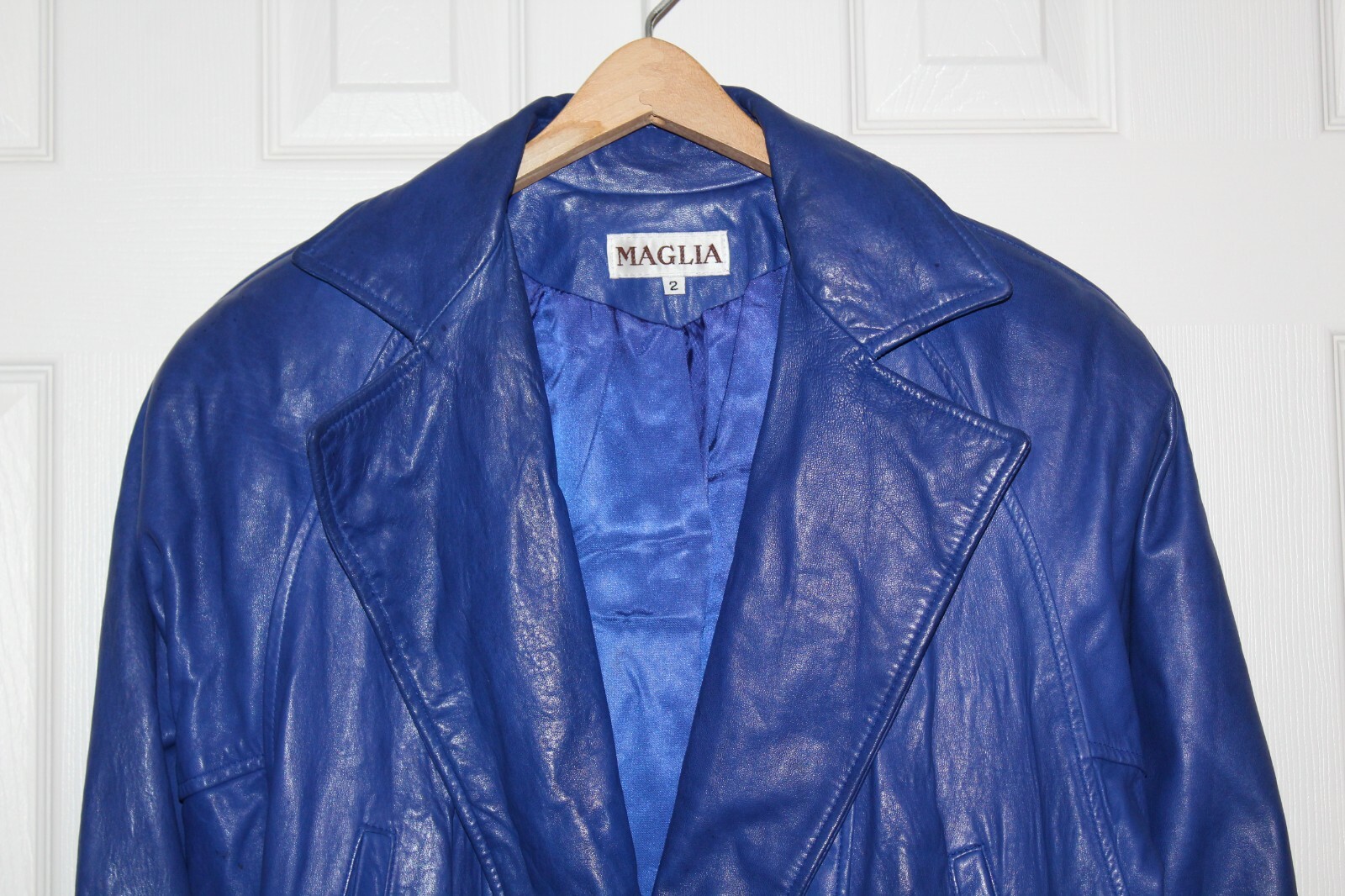 Vintage 80s MAGLIA Electric Blue Soft Leather Bomber Jacket Coat Women’s Size 2