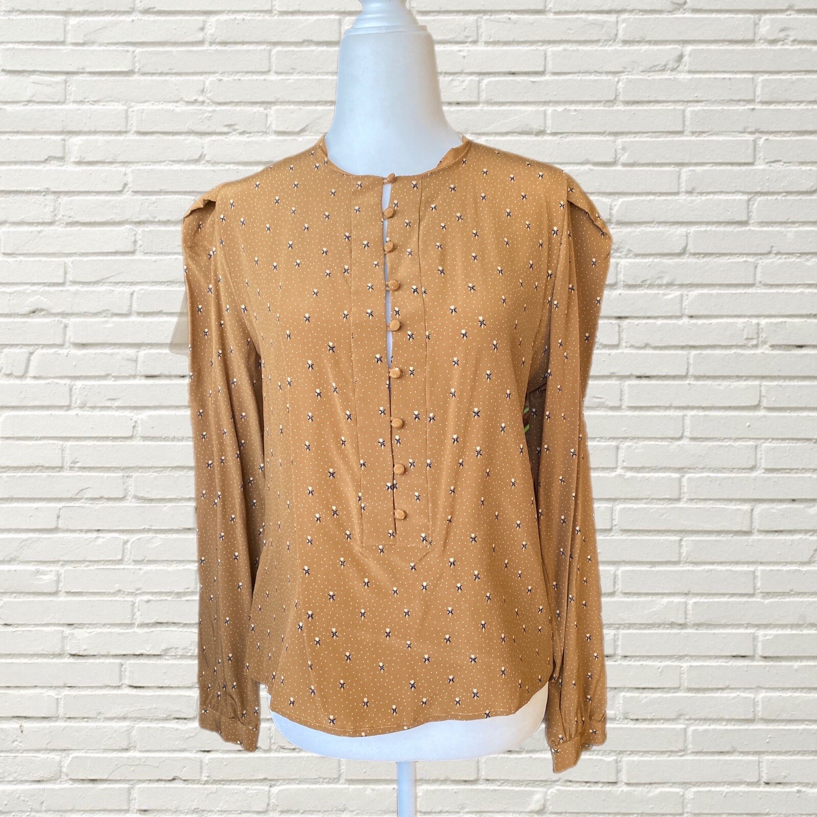 Vintage 70’s Brown Floral Print Silk Blouse – Charles Jourdan Paris Hippie Boho