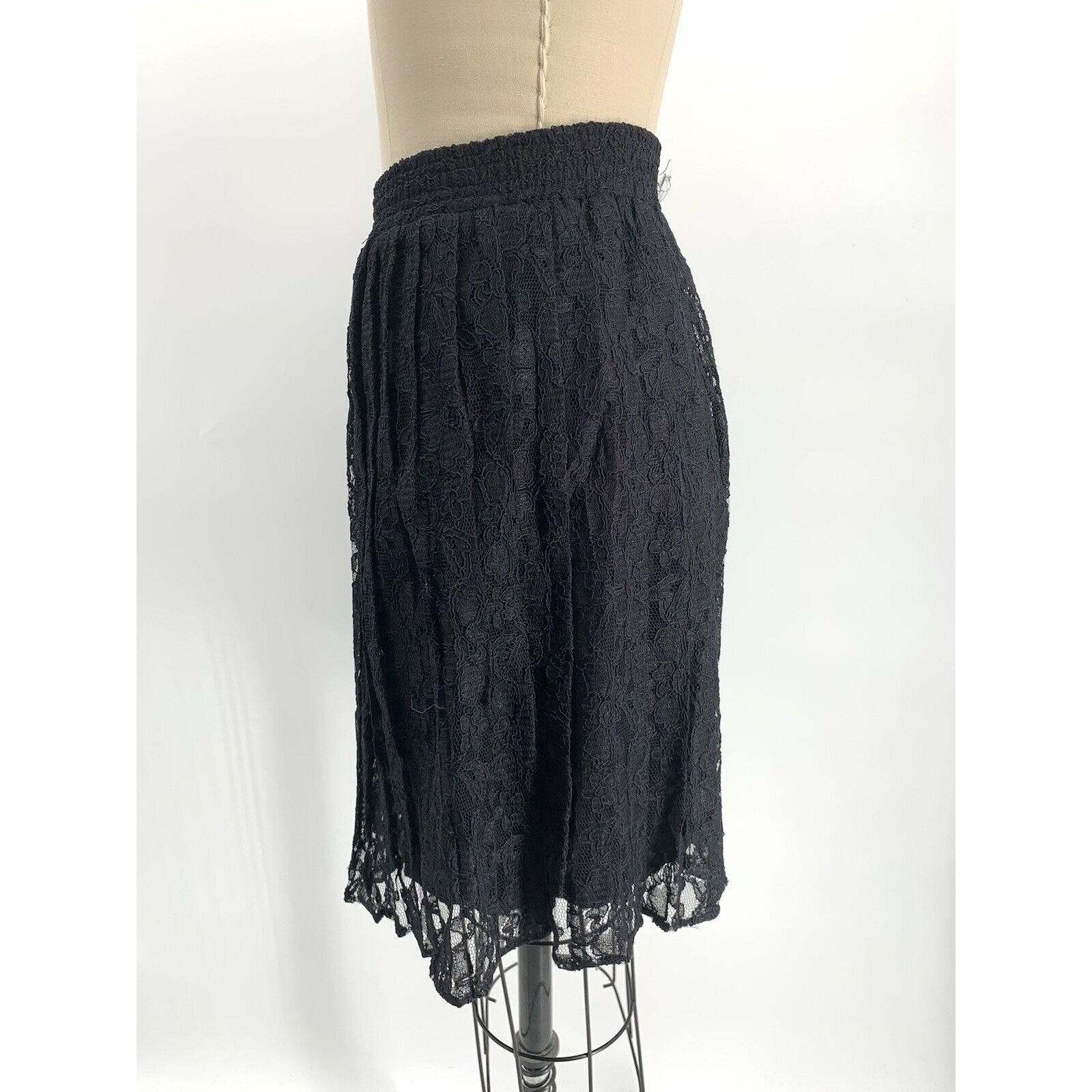Vintage Y2k 90’s Black Lace Pleated Grunge Goth Punk Steampunk Short Skirt Sz S