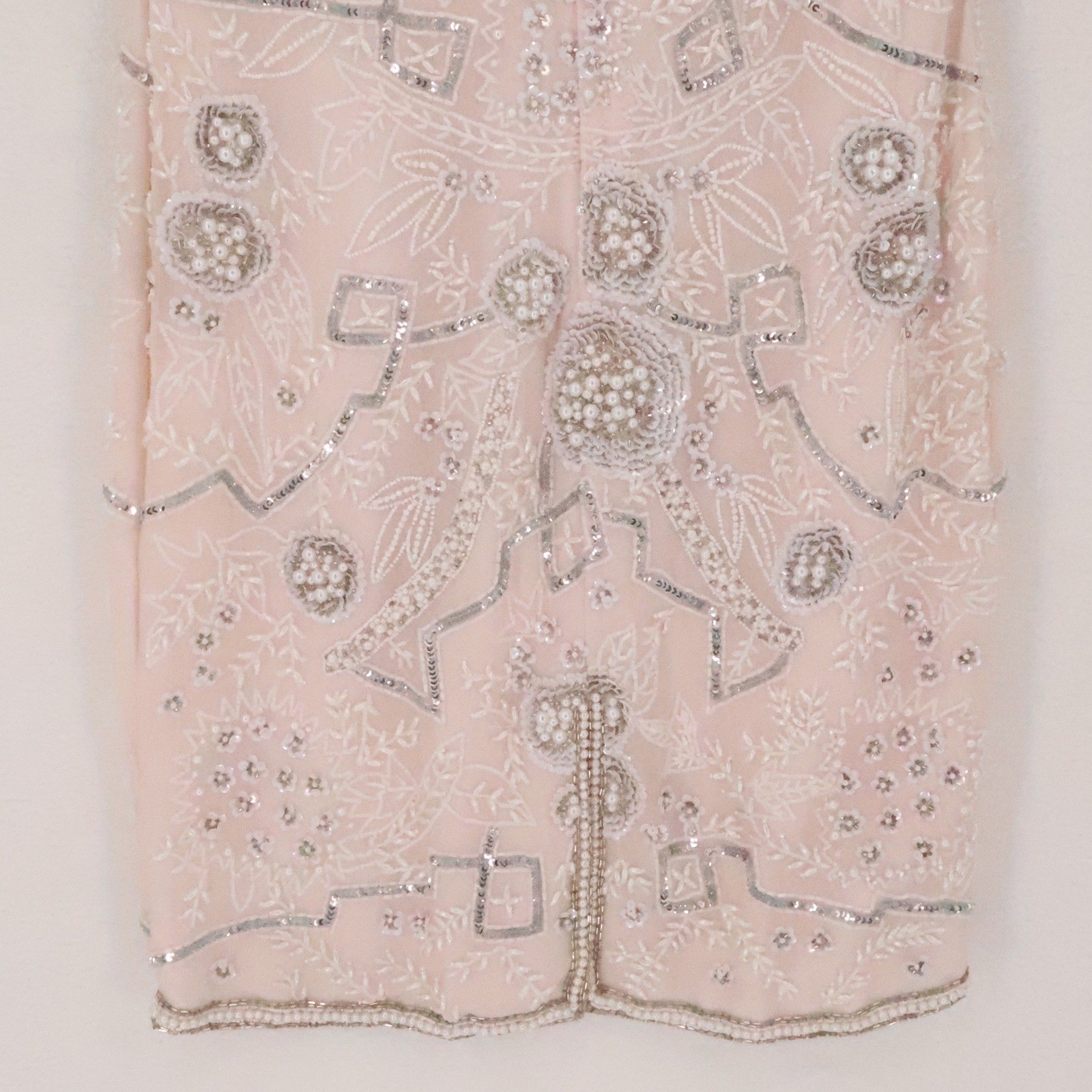 Laurence Kazar Vintage 90s Beaded Silk Cocktail Dress Womens Size PM Blush Pink
