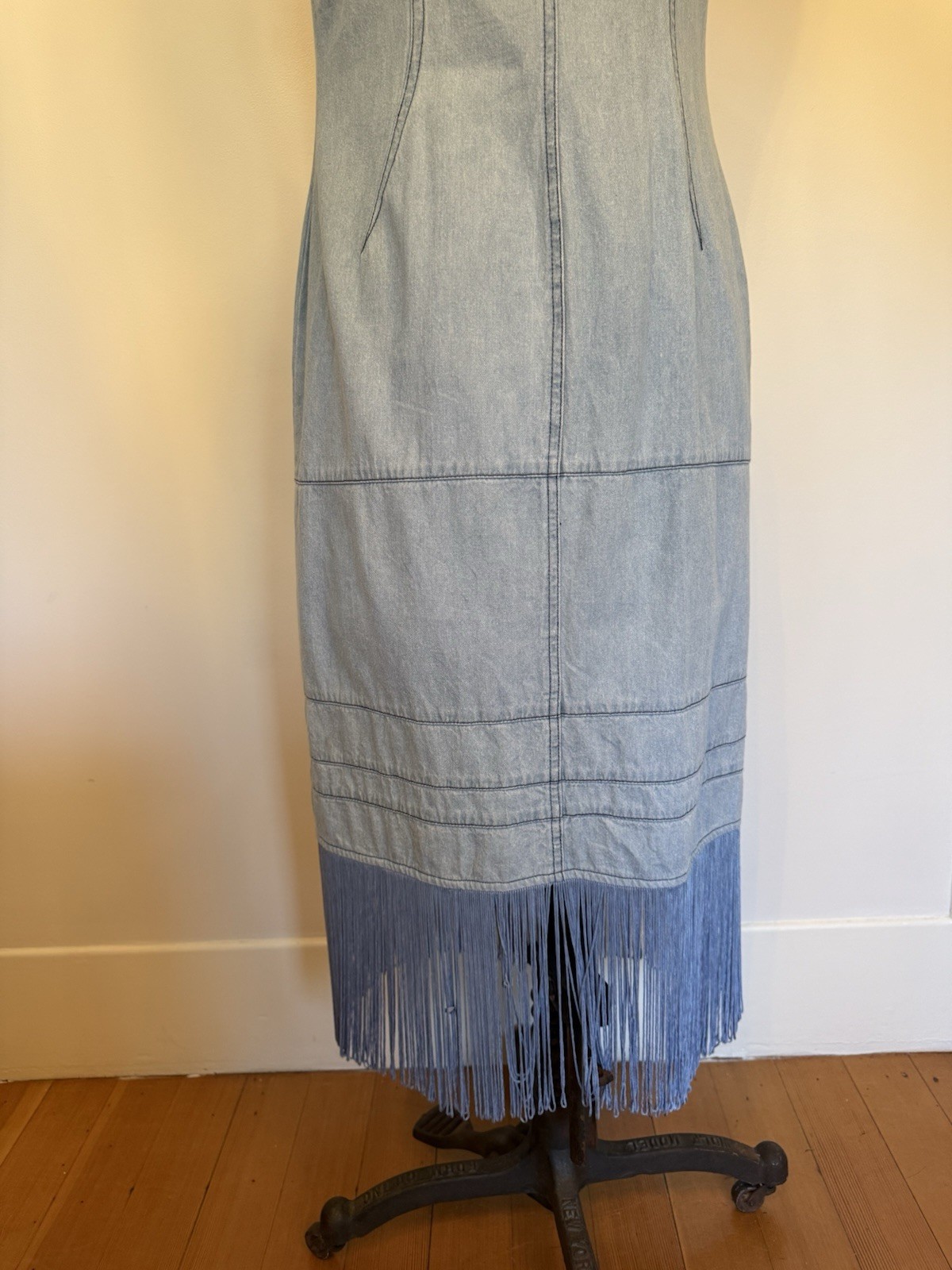 Vintage Together Denim Fringe Butterfly Cutouts Dress Cowgirl Western Festival M