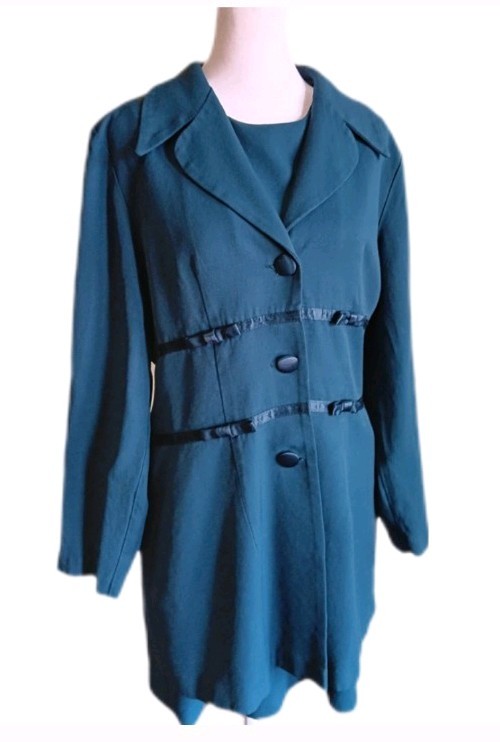 Vintage Academia 2 Piece Teal Dress & Jacket Nautical Mod Steampunk Approx Small