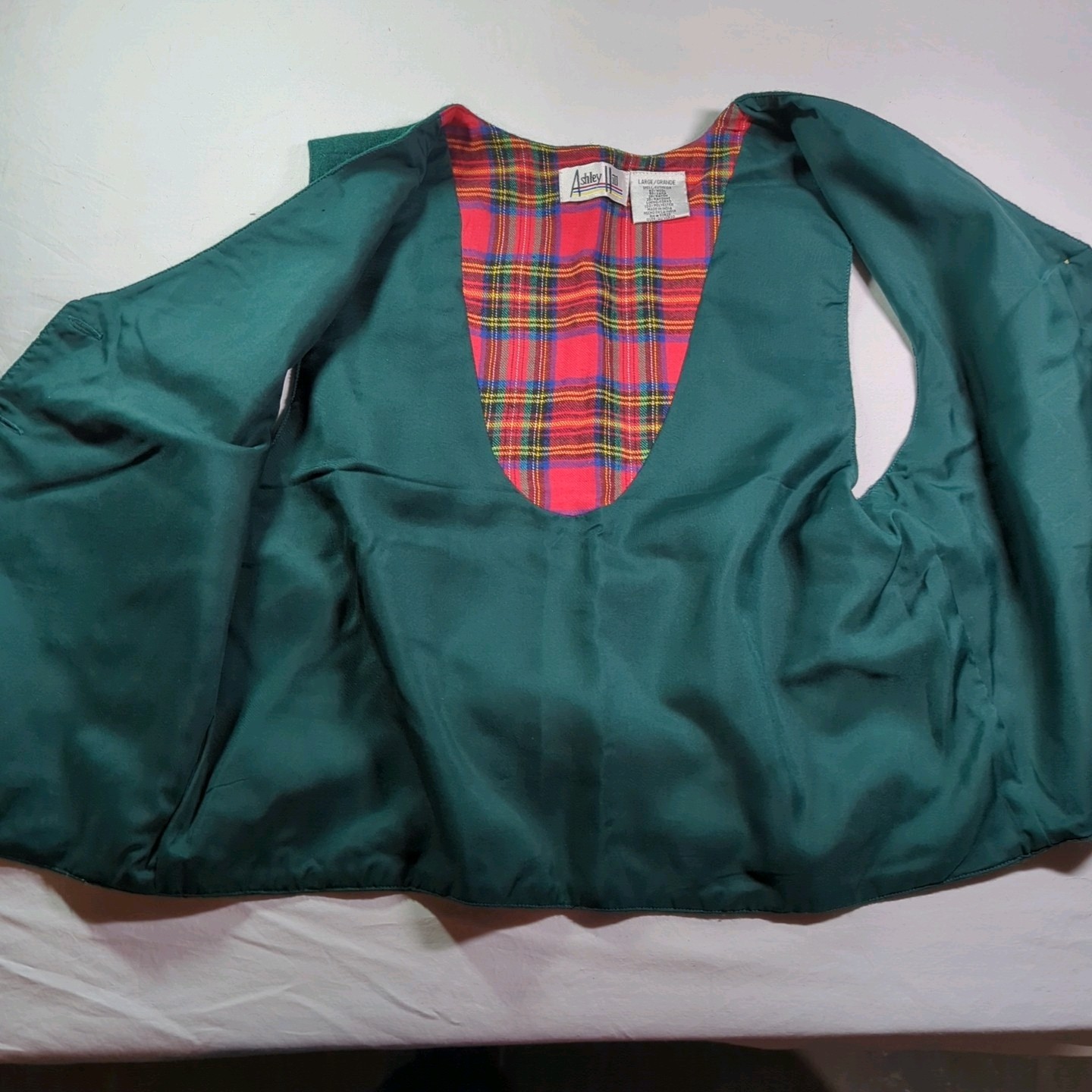 Vtg Ashley Hill Wool Vest Womens L Green Christmas Tree Cabin Buttons Country