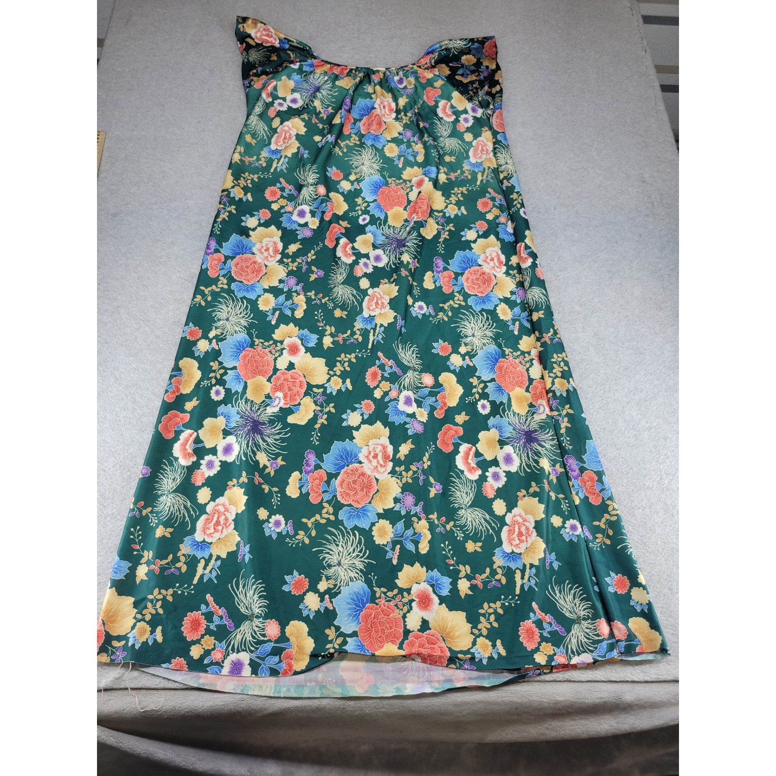 Vintage Floral Loungedress Nightgown Green Pink Blue One Size Fit All