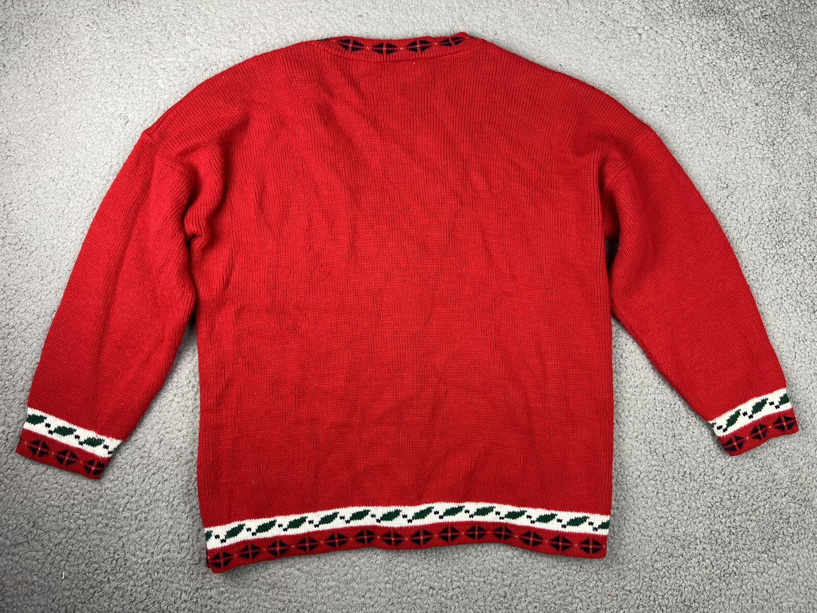 VTG Adele Knitwear Ugly Christmas Sweater Large Bear Tree Bells Present Cardigan