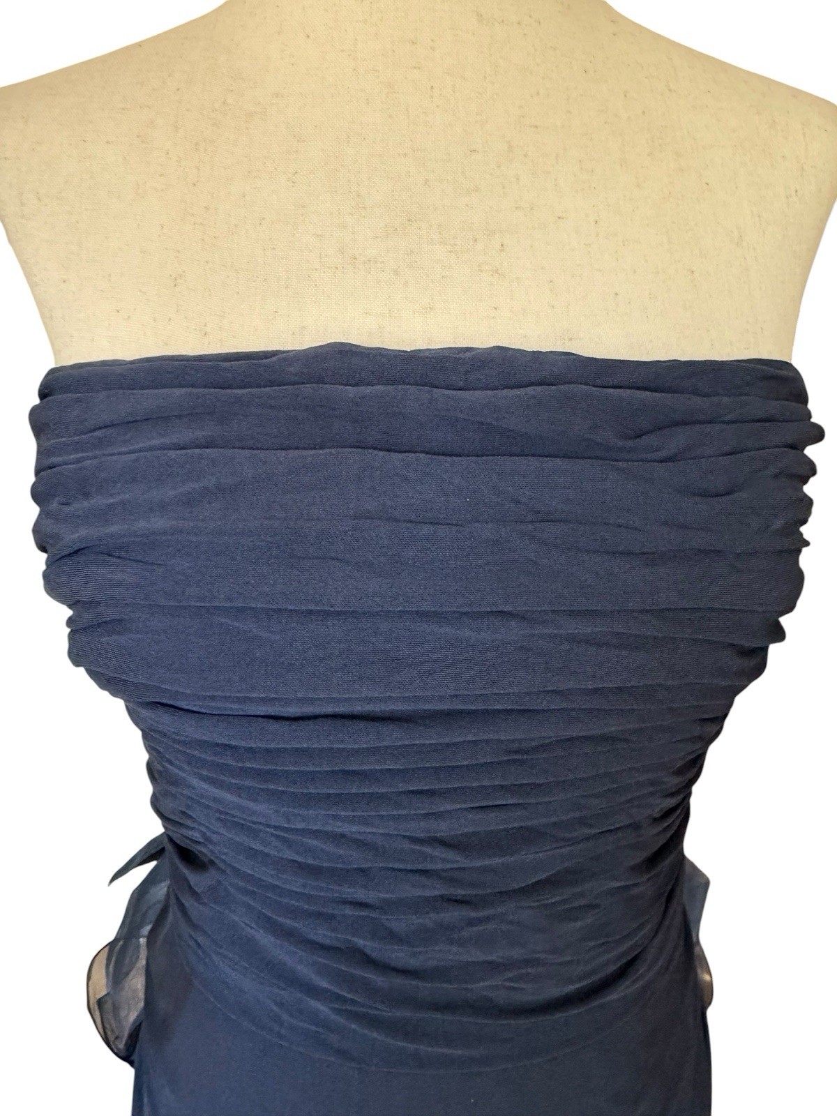 Vintage 70s 80s Jill Richards Strapless Navy Ruffle Bow Maxi Evening Dress Gown