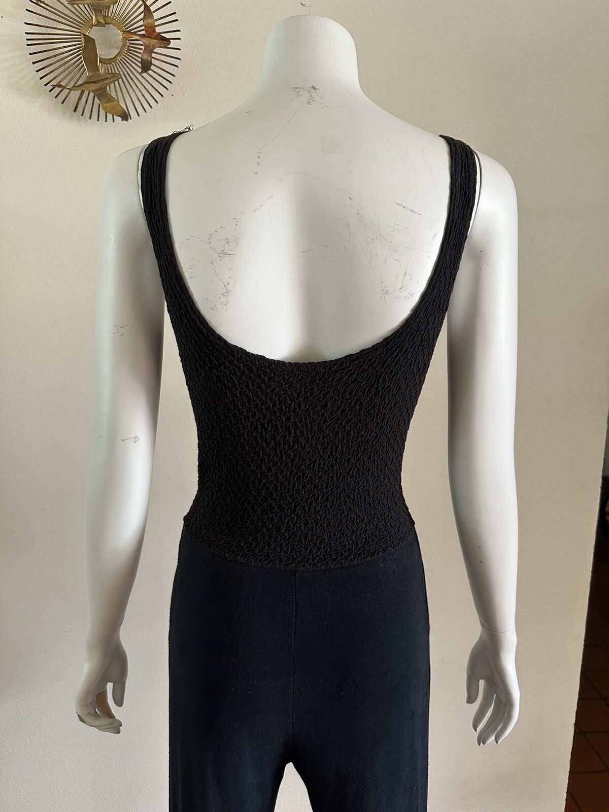 1990s Bettina Riedel NY Stirrup Pant Jumpsuit Romper Pleated Black Catsuit S VTG