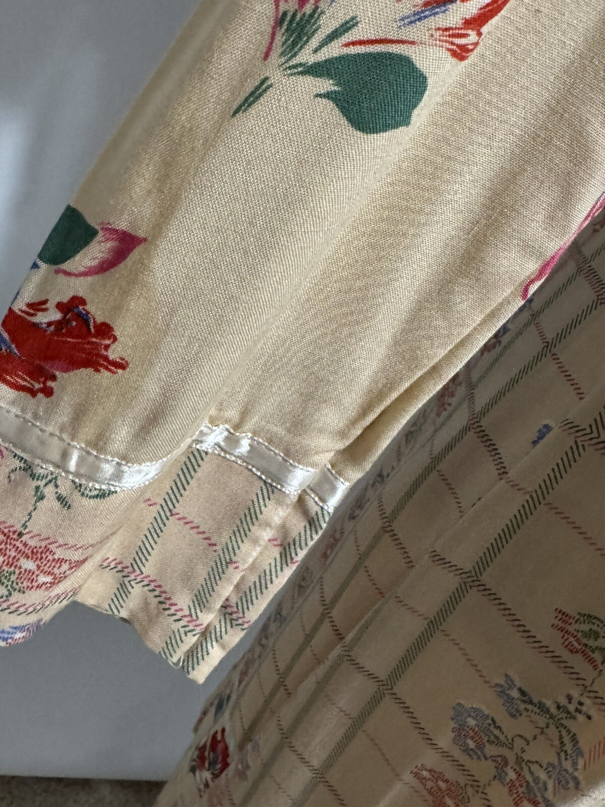 Vintage Ragtime Size 9 Tan Floral Short Sleeve Dress Button Side Tie