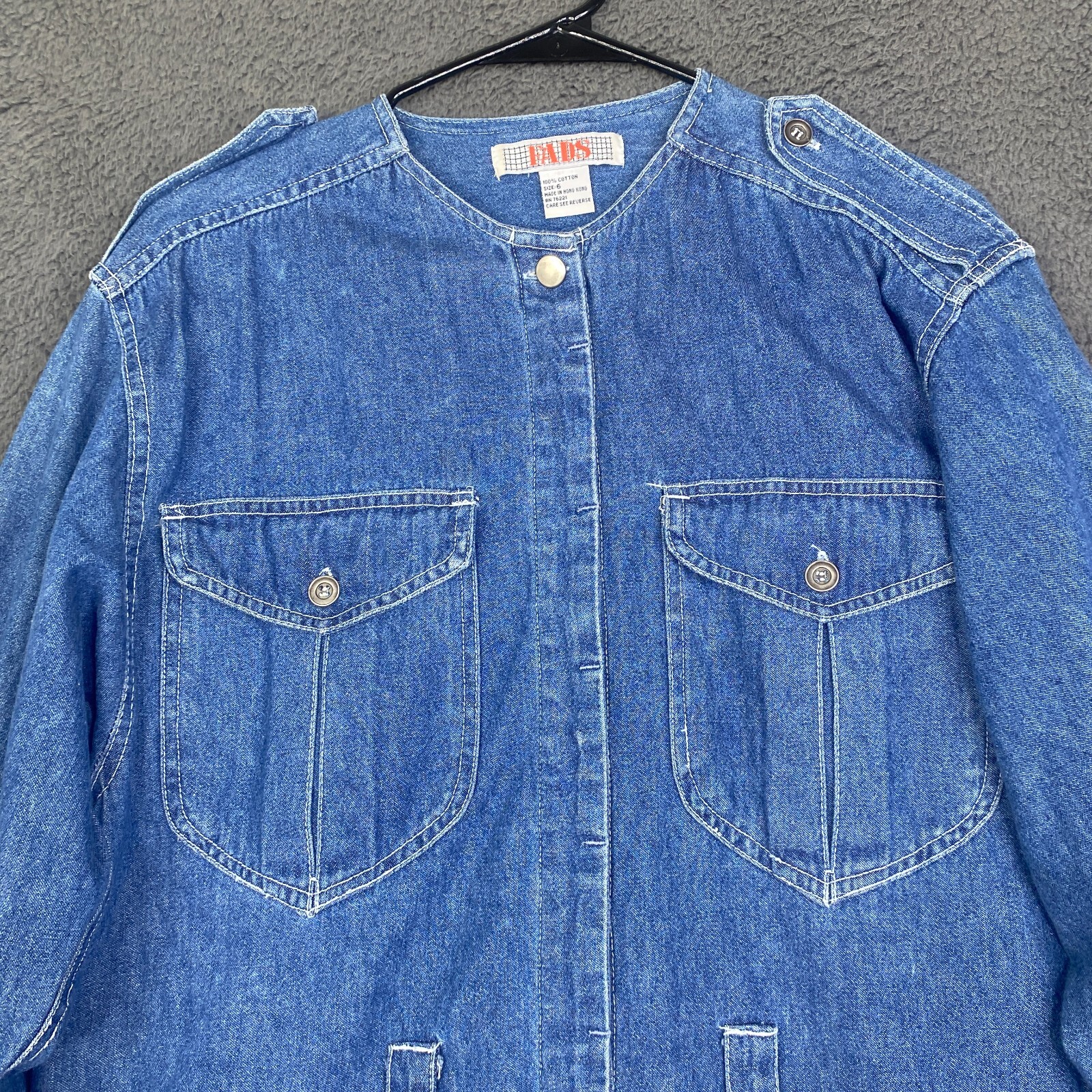 Vintage 90’s FADS Medium Wash Denim Mom Button Up Denim Dress Size 6 Cottagecore