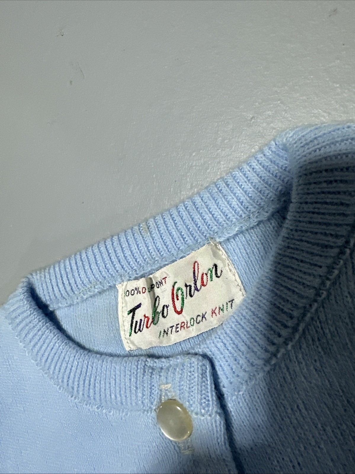 NOS Vtg 1950s Turbo Orlon Cardigan Sweater Baby Blue New 34 Sequined Butterfly