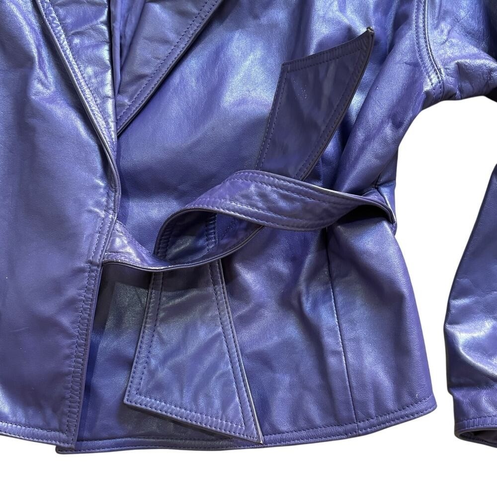 Vintage 80’s Wilsons Leather Women’s Purple Cropped Waist Jacket Tie Belt Large