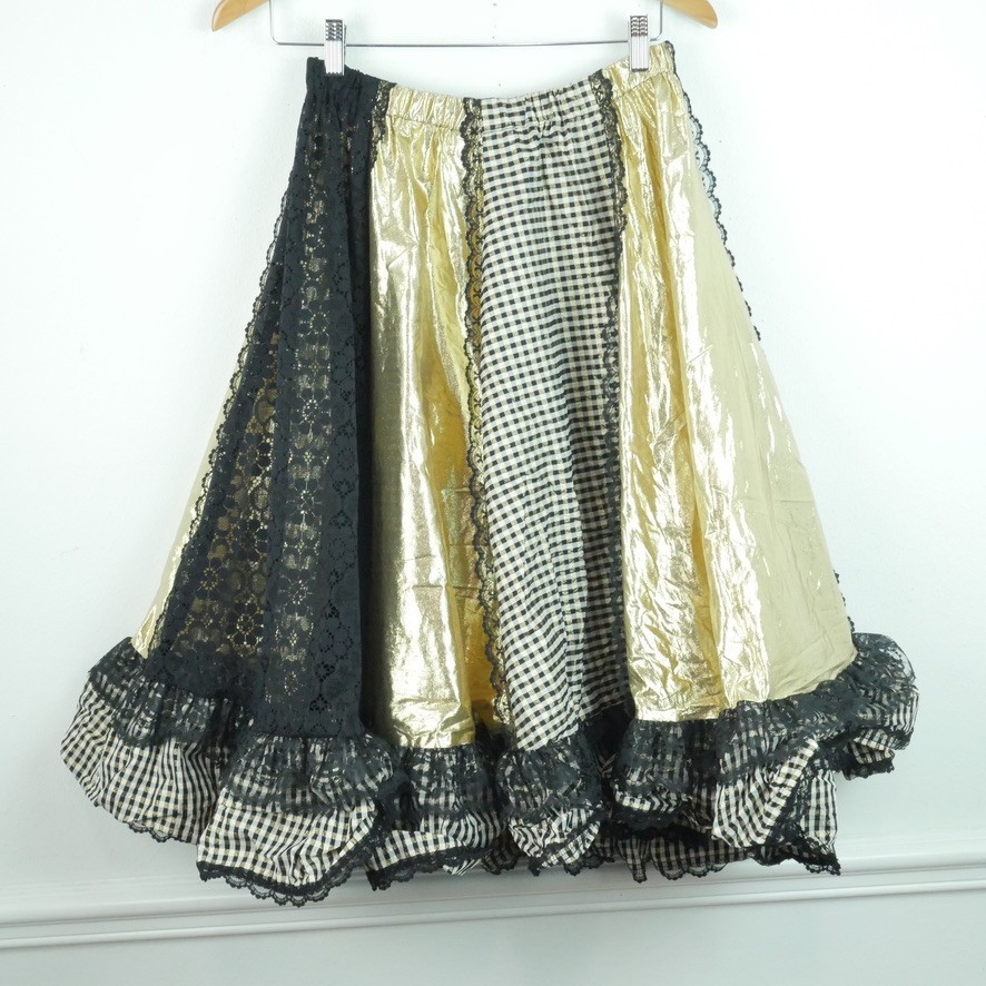 Vintage Pitchfork Brand Square Dance Skirt Medium Gold Lame Black Lace Metallic