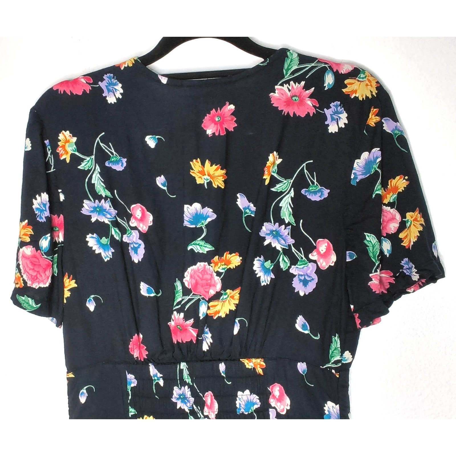 Access Vintage Floral Romper Shorts Women Small Black Short Sleeve Button Front
