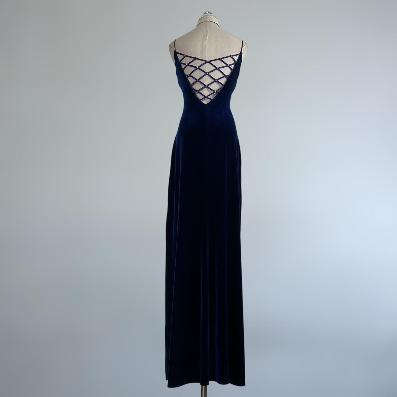 Vintage 90s Y2k Niki Livas Whimsygoth Purple Crossback Velour PROM Maxi Gown