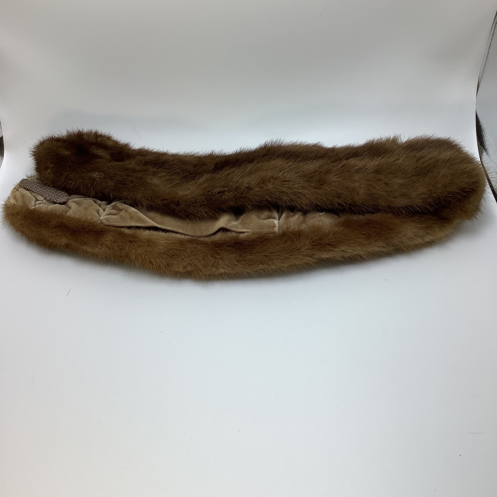Vintage Mink Fur Scarf Collar with Velvet Lining and Coat Clips Brown No Tag 34”