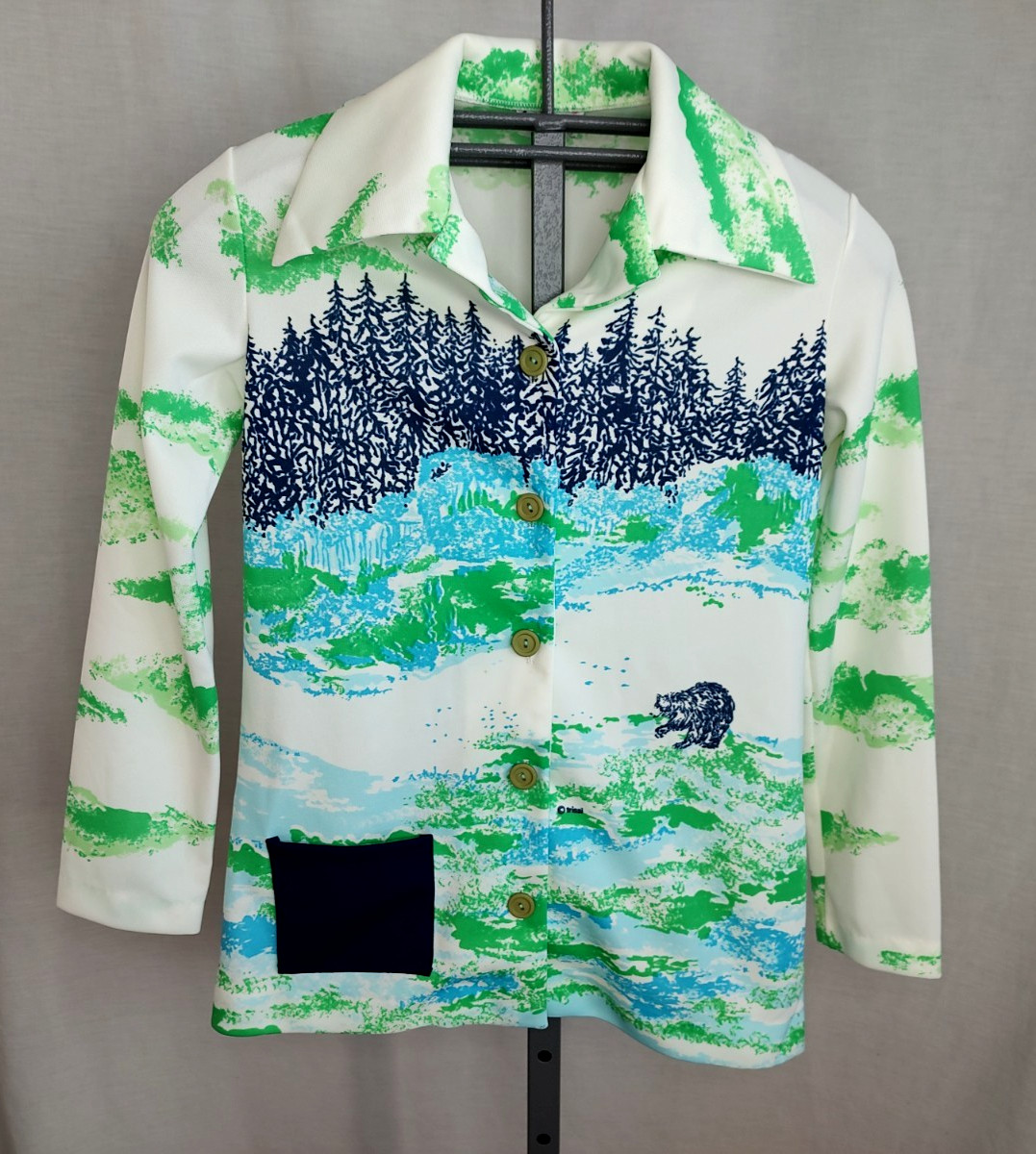Vtg 60s/70s TRISSI Shirt Blouse Top Womens Sz Lg Trees Bear Outdoors Boho Retro