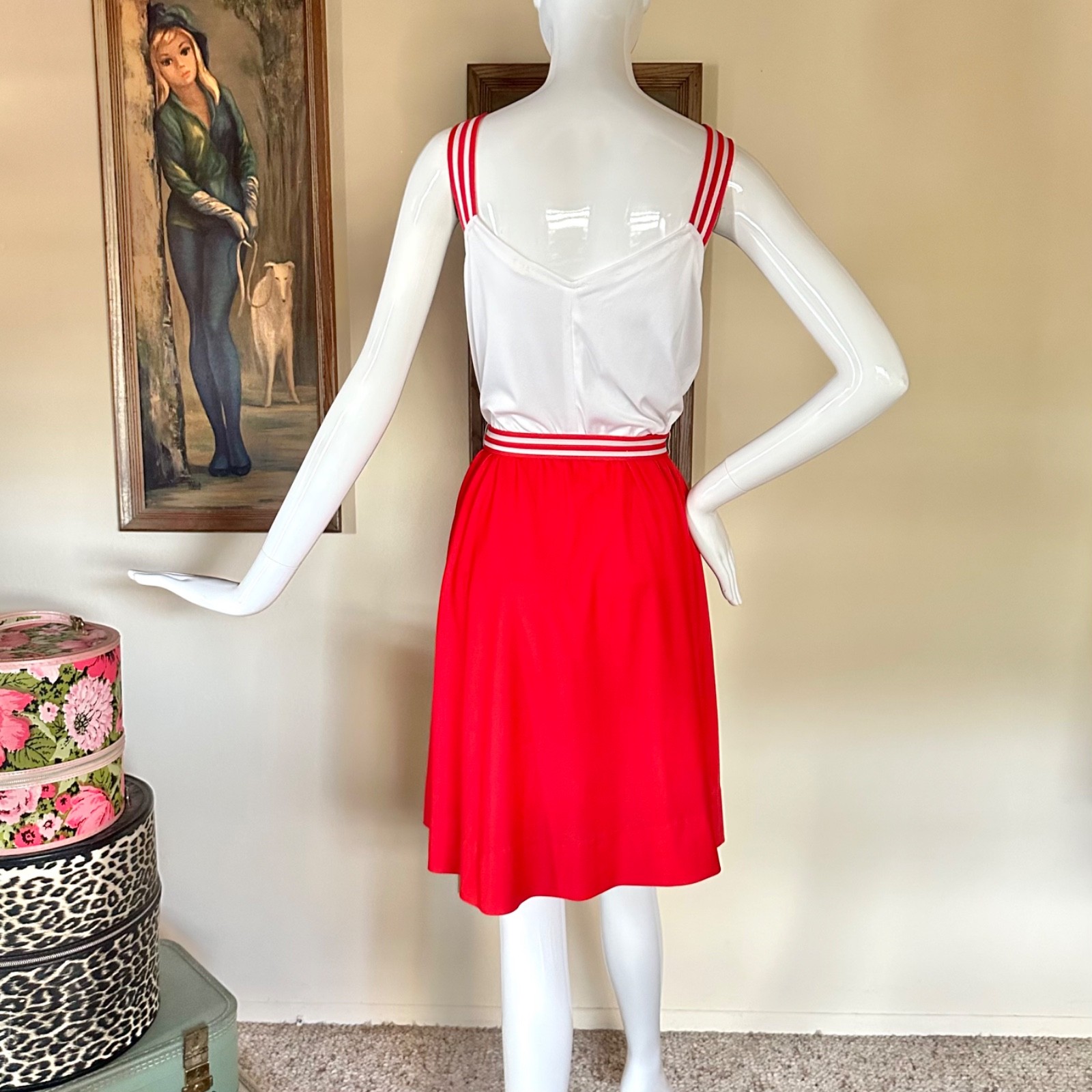 Vintage 1970s Red Color Block Disco Cheerleader Grease Preppy Tennis Dress M/L