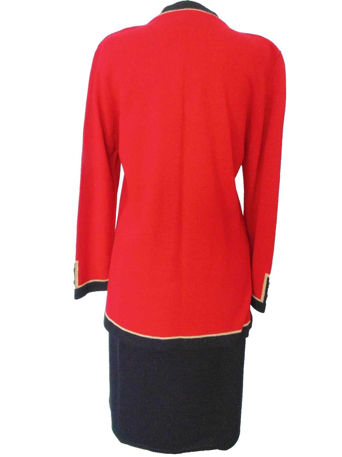 Vtg Laura Alyzia Sweater Knit Power Suit Blazer Skirt 2 Pc Set Red Black sz 12
