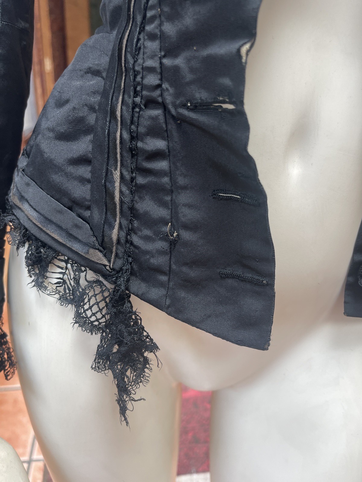 Antique 1880s Victorian Black Silk Bodice XXS AS IS
