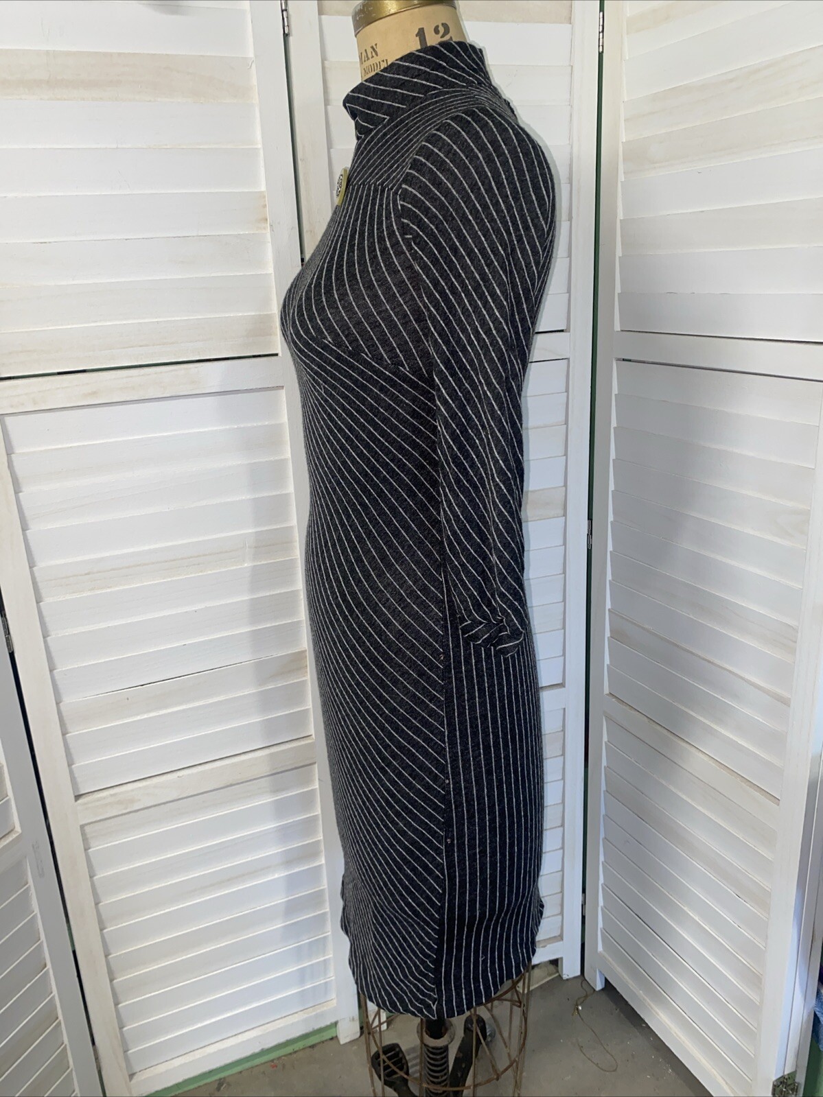 Vintage 60s 70s TONI TODD Sheath Pencil Diagonal PinStripe Knit Dress & Belt Med