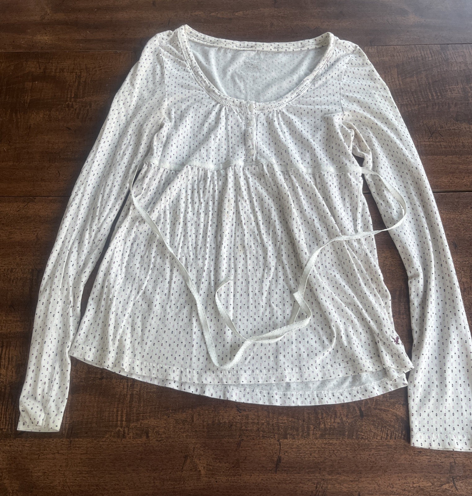 Vintage American Eagle Y2K Babydoll Top Large Henley Tiny Dot Bella Swan READ