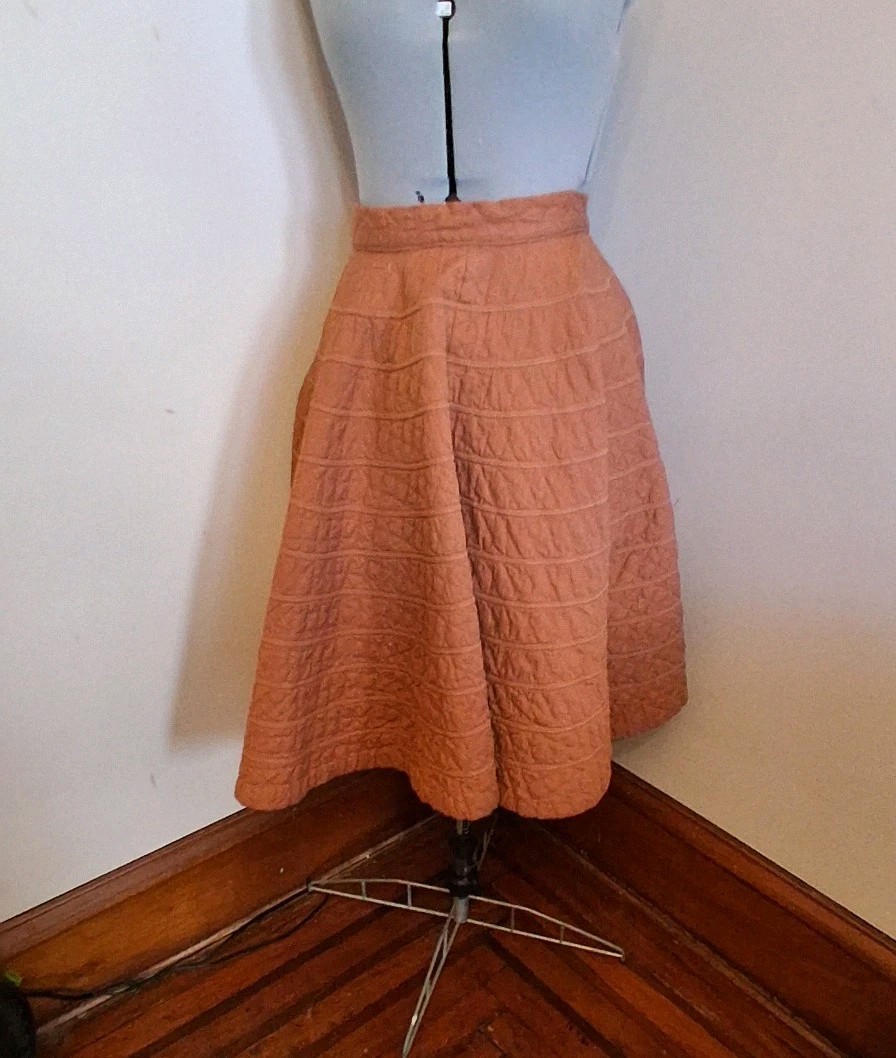 1950s Quilted Circle Skirt, Brown Allen’s Size S/XS Rockabilly Swing Skirt
