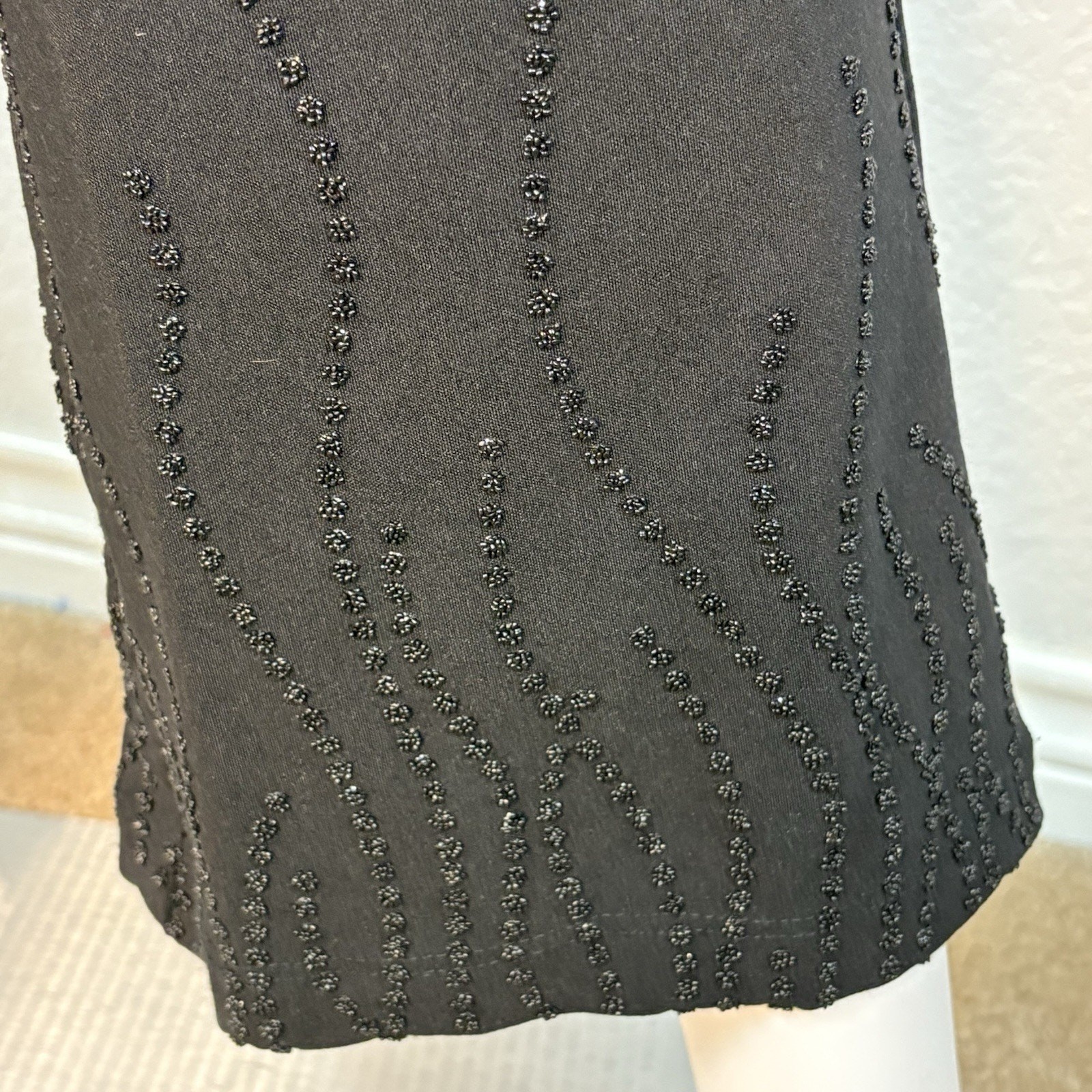 90s Y2K VTG Pants Flare Low Rise Back Zip Beaded Black Fairy Grunge Size XS