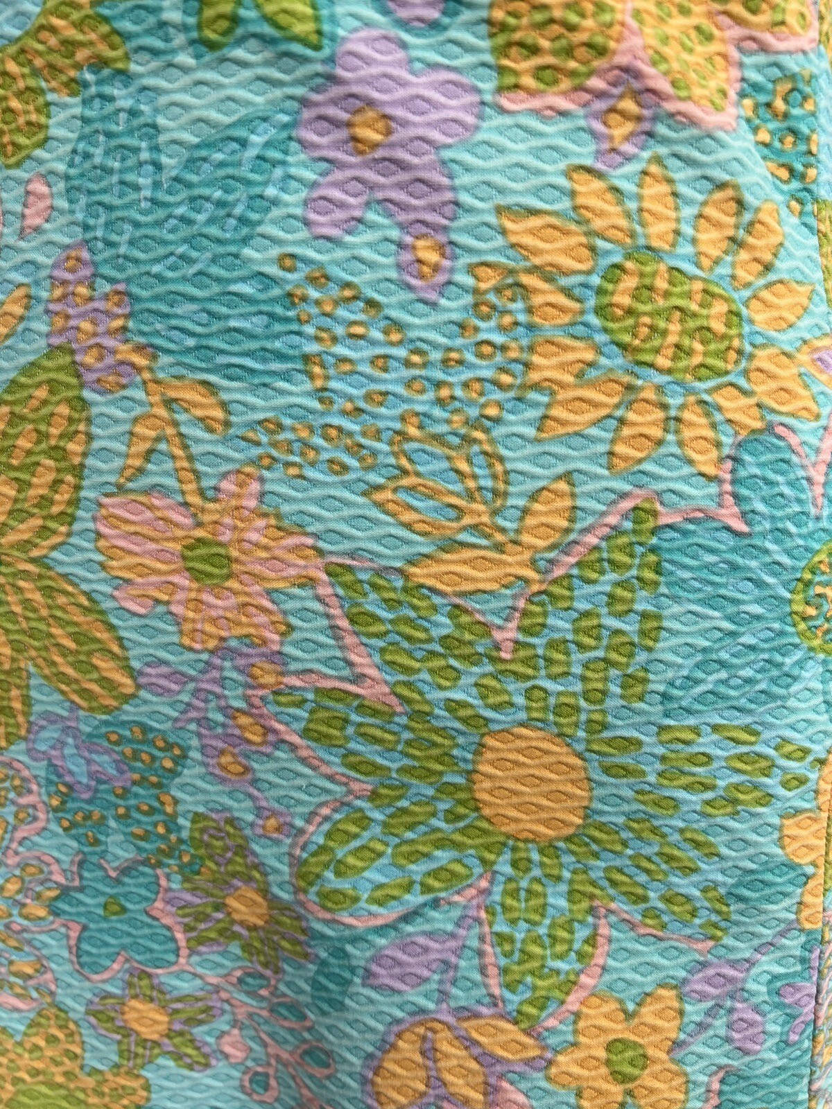 VTG 1960’s Green Pink Orange Damask Floral Shabby Chic Sun Mini Dress S M GREAT
