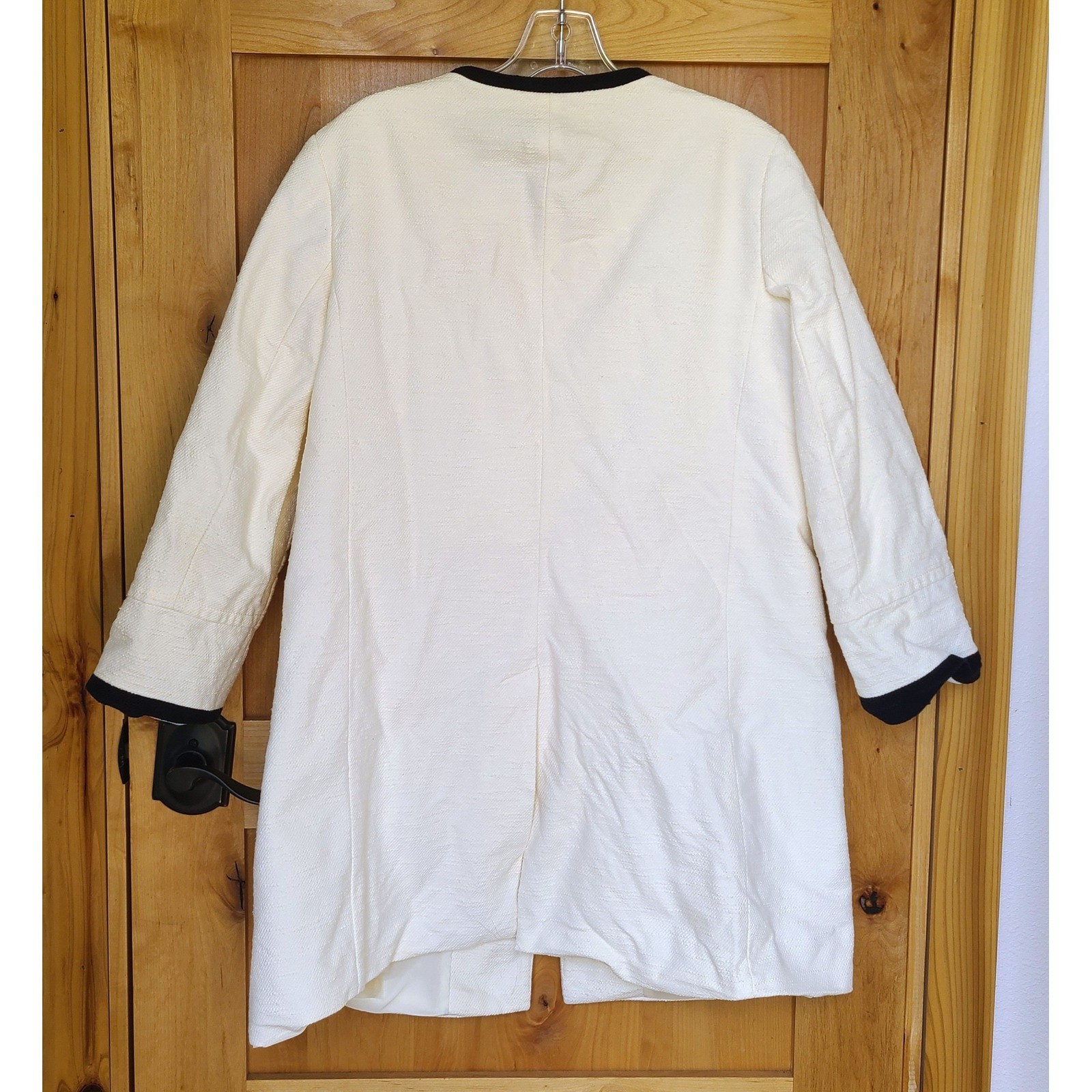 Talbots Sz 14 Cream Cotton Blend Quiet Luxury Old Money Long Line Dress Coat