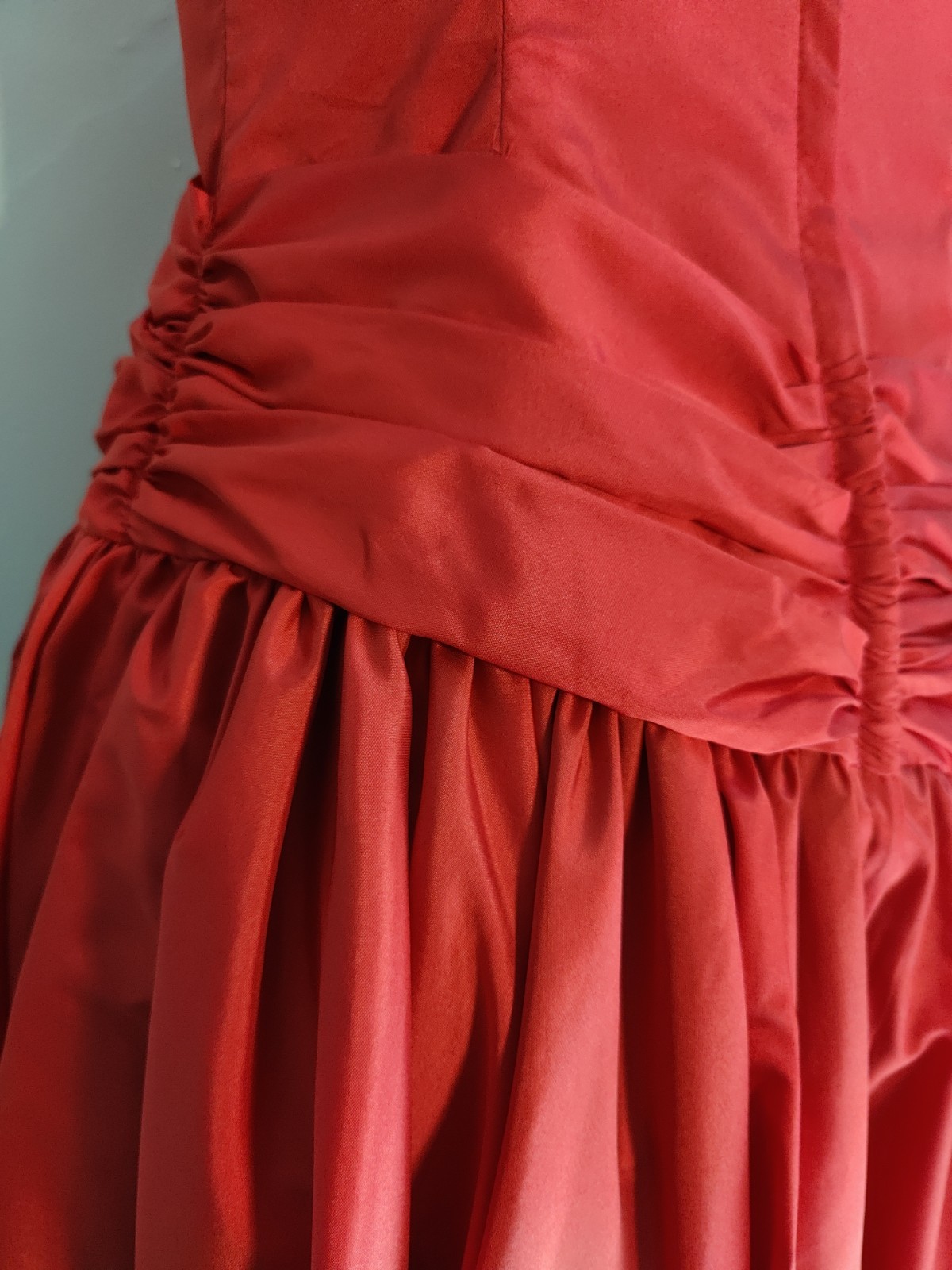 Vtg 80s Prom Dress Red Satin Sleeveless Bow Formal Party Sz M ILGWU